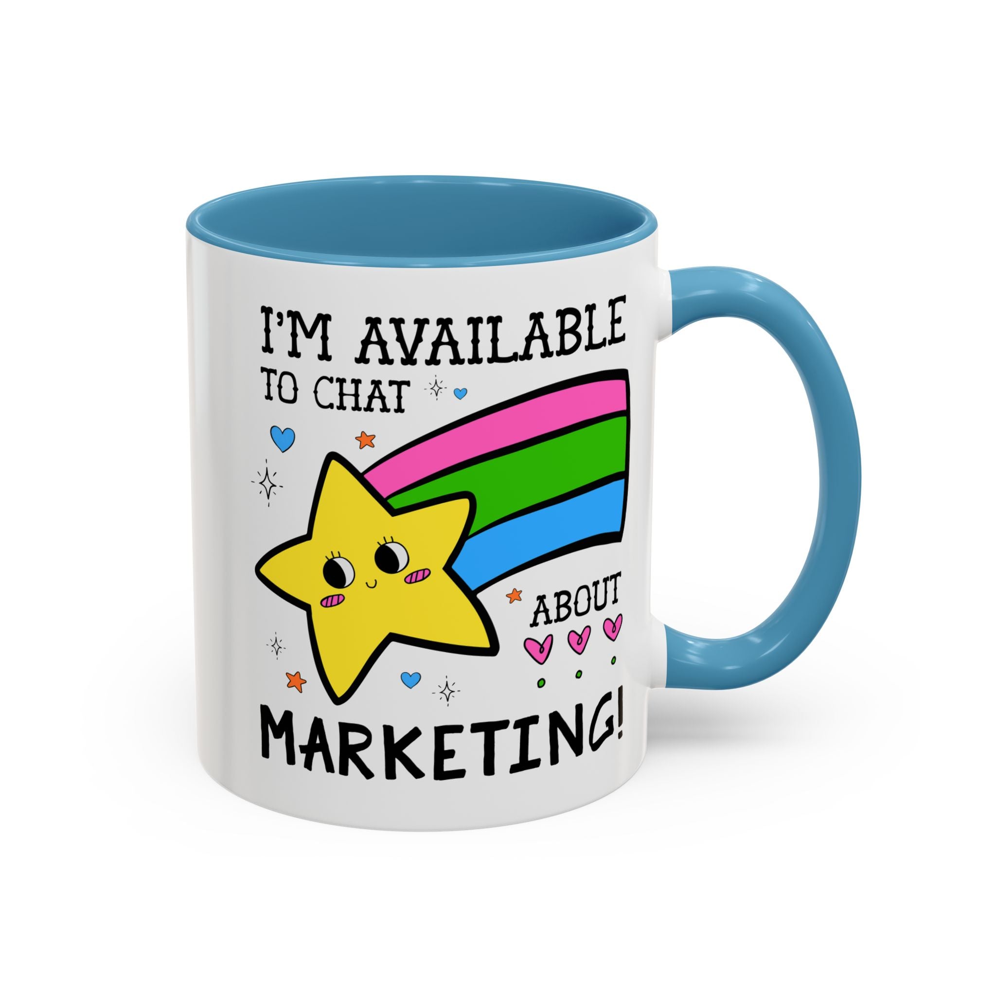 I'm Available to Chat About Marketing Coffee Mug: Cute and Silly Marketing Major Gift for Student Gradating with a Marketing Degree - Opal and June