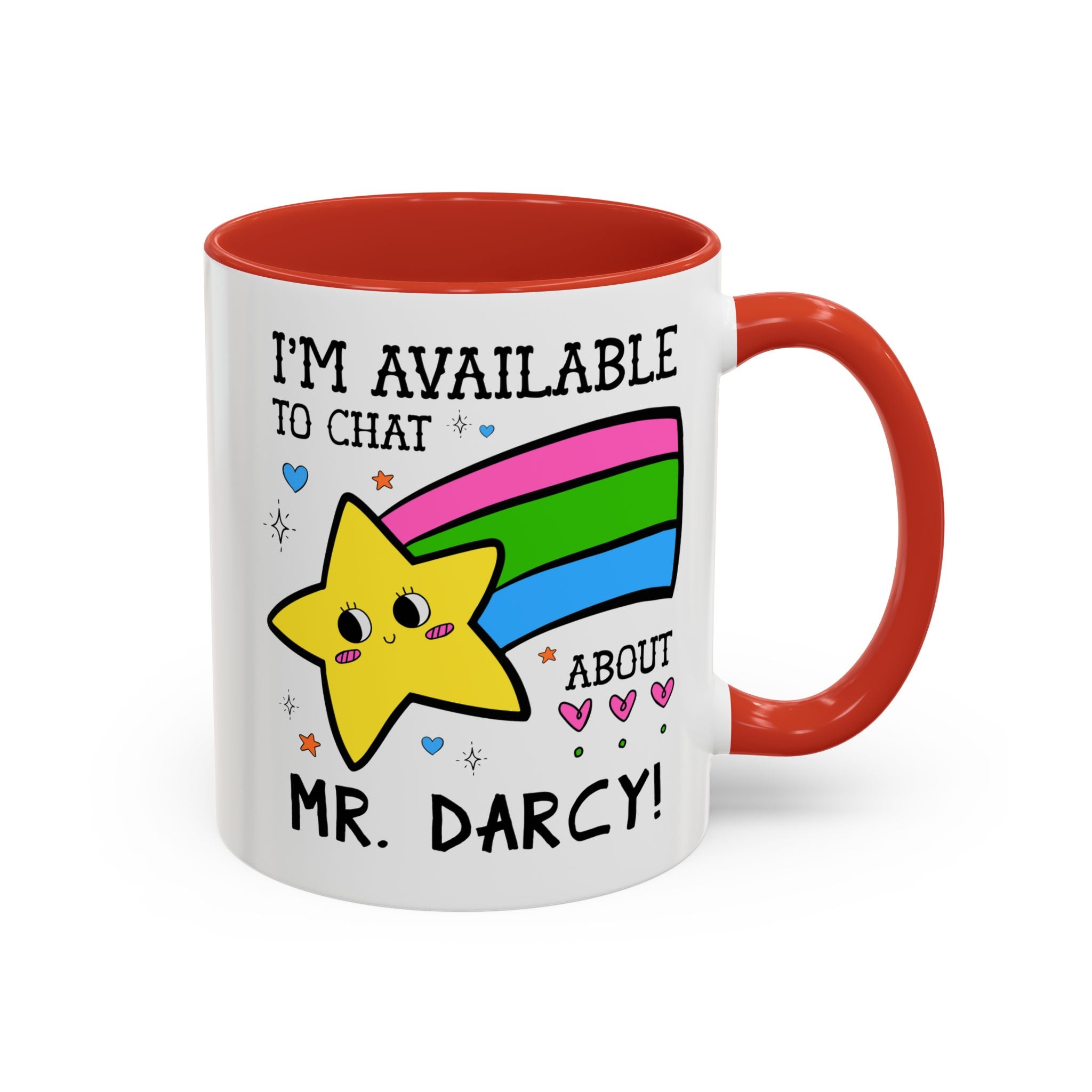I'm Available to Chat About Mr. Darcy Coffee Mug: Funny Saying Romance Reader Gift for Jane Austen Bookworm - Opal and June