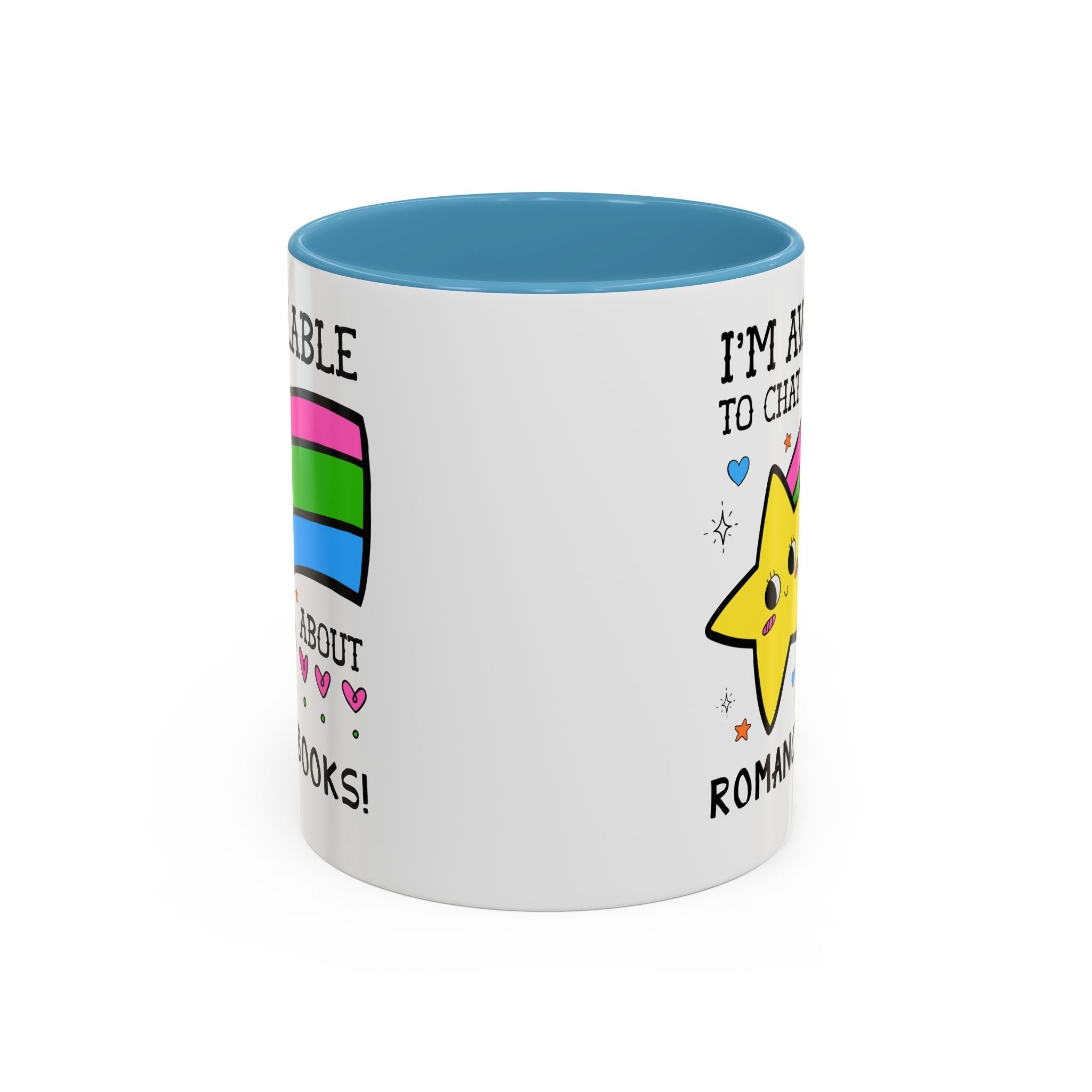 I'm Available to Chat About Romance Books Coffee Mug: Funny Saying Book Lover Gift Idea for Bookworm Who Loves Romance Novels, 11 Oz Mug - Opal and June