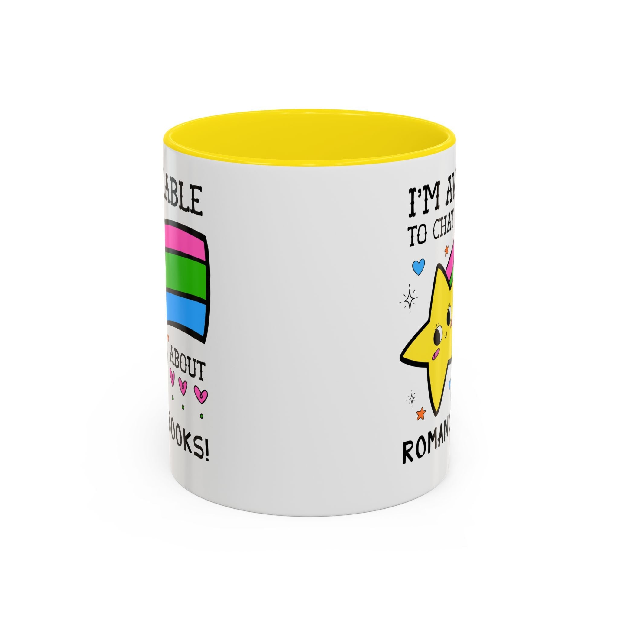 I'm Available to Chat About Romance Books Coffee Mug: Funny Saying Book Lover Gift Idea for Bookworm Who Loves Romance Novels, 11 Oz Mug - Opal and June