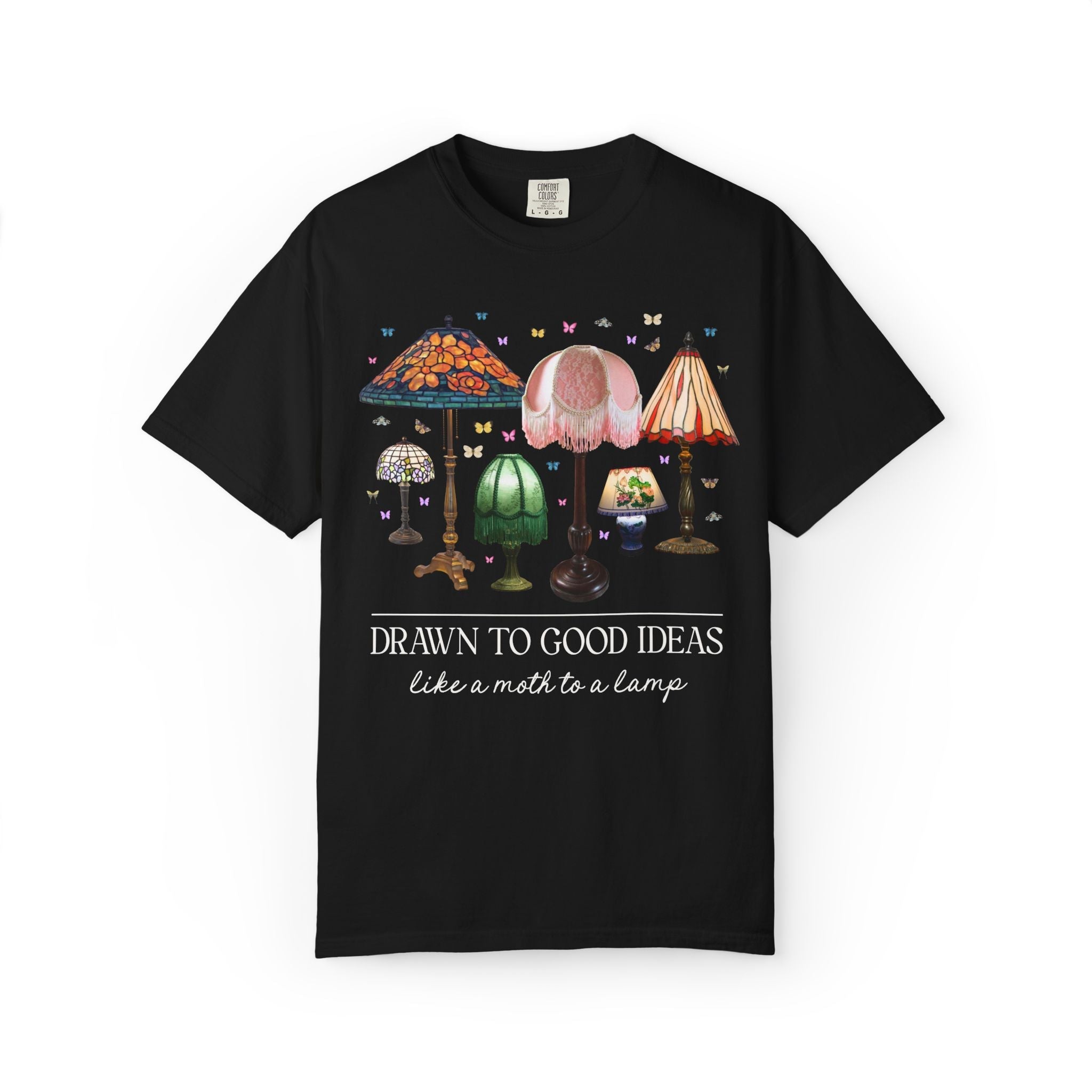 Insect Lover Entomologist or Science Teacher Tee Shirt: Drawn to Good Ideas Like a Moth to a Lamp, Silly Goblincore Scientist T-Shirt - Opal and June