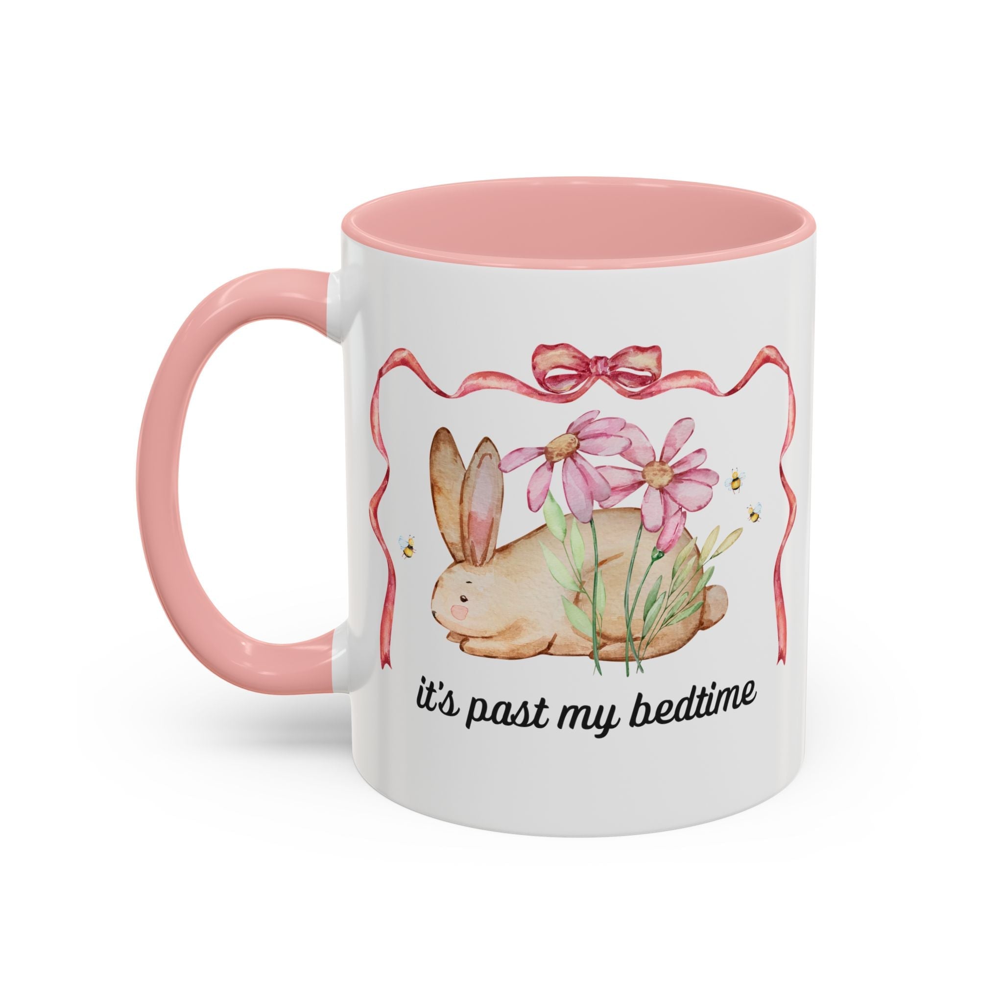 It's Past My Bedtime Coffee Mug: Funny Cottagecore Bunny 11 Oz Mug with Cute 90s Aesthetic and Ribbon - Opal and June