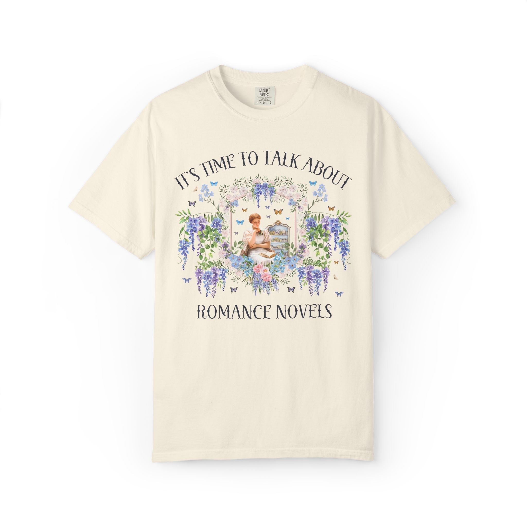 It's Time to Talk About Romance Novels Tee Shirt with Flowers: Cute and Colorful Book Lover T-Shirt for Bookworm, Floral Romance Reader Gift - Opal and June