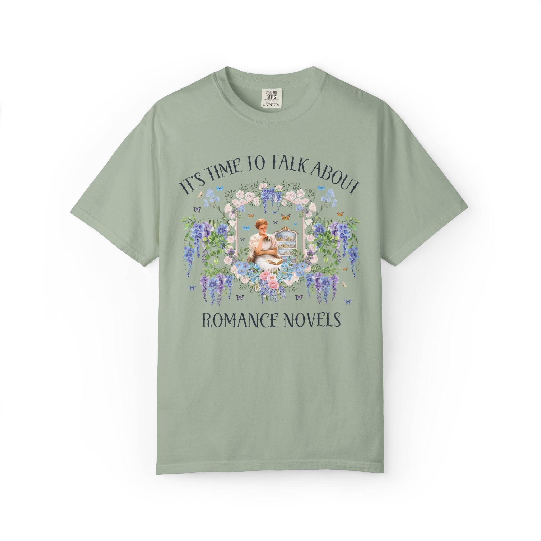 It's Time to Talk About Romance Novels Tee Shirt with Flowers: Cute and Colorful Book Lover T-Shirt for Bookworm, Floral Romance Reader Gift - Opal and June
