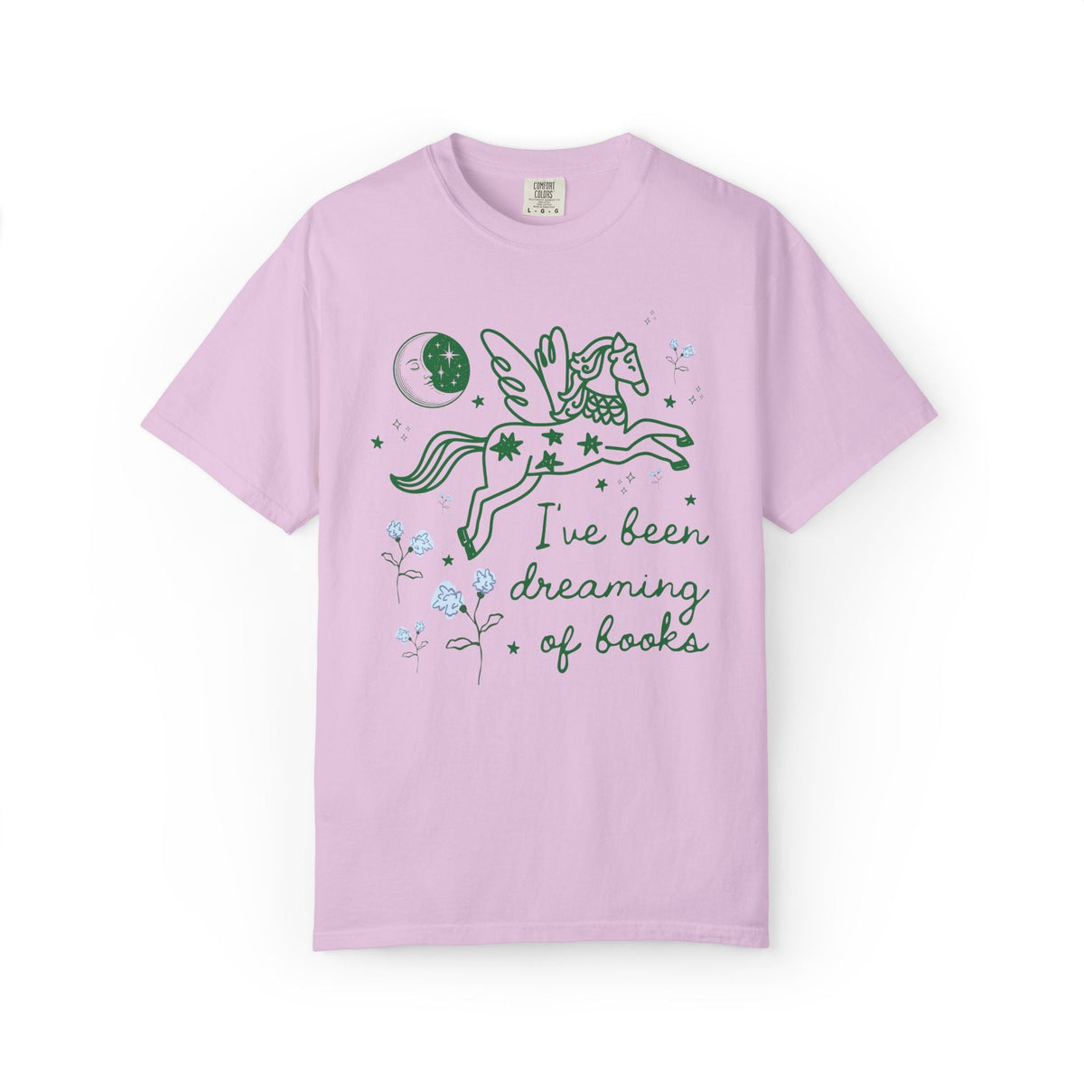 I've Been Dreaming of Books Bookish T-Shirt with Whimsy Kitschy Pegasus and Flowers, Sweet Goblincore Book Lover Tee Shirt for Bookworm - Opal and June