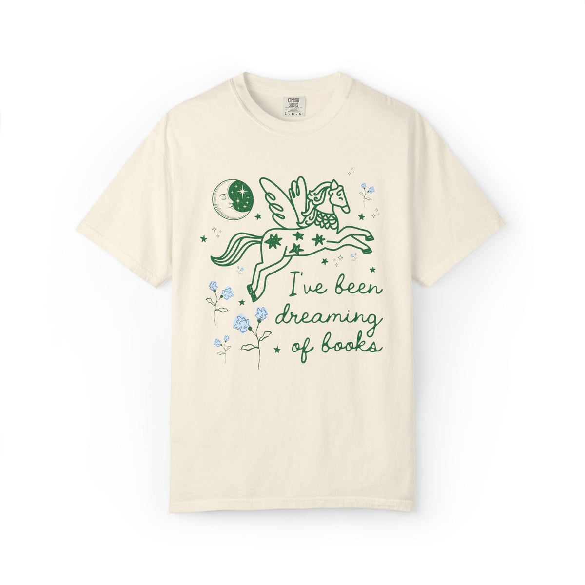 I've Been Dreaming of Books Bookish T-Shirt with Whimsy Kitschy Pegasus and Flowers, Sweet Goblincore Book Lover Tee Shirt for Bookworm - Opal and June