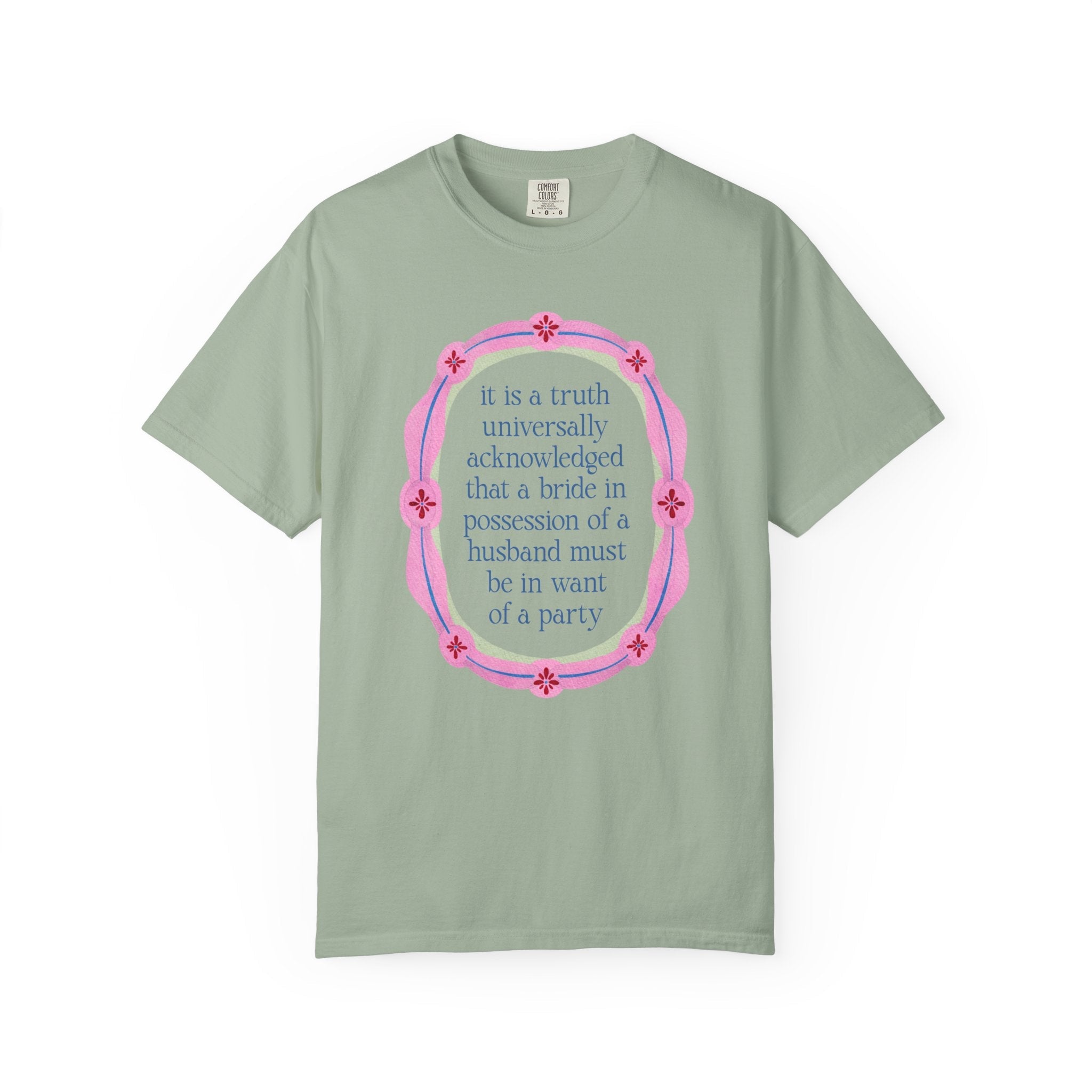 Jane Austen Bachelorette Tee Shirt for Romance Reader or Book Lover: Floral Pride and Prejudice T-Shirt, Matching Bride and Bachelorette Tee - Opal and June