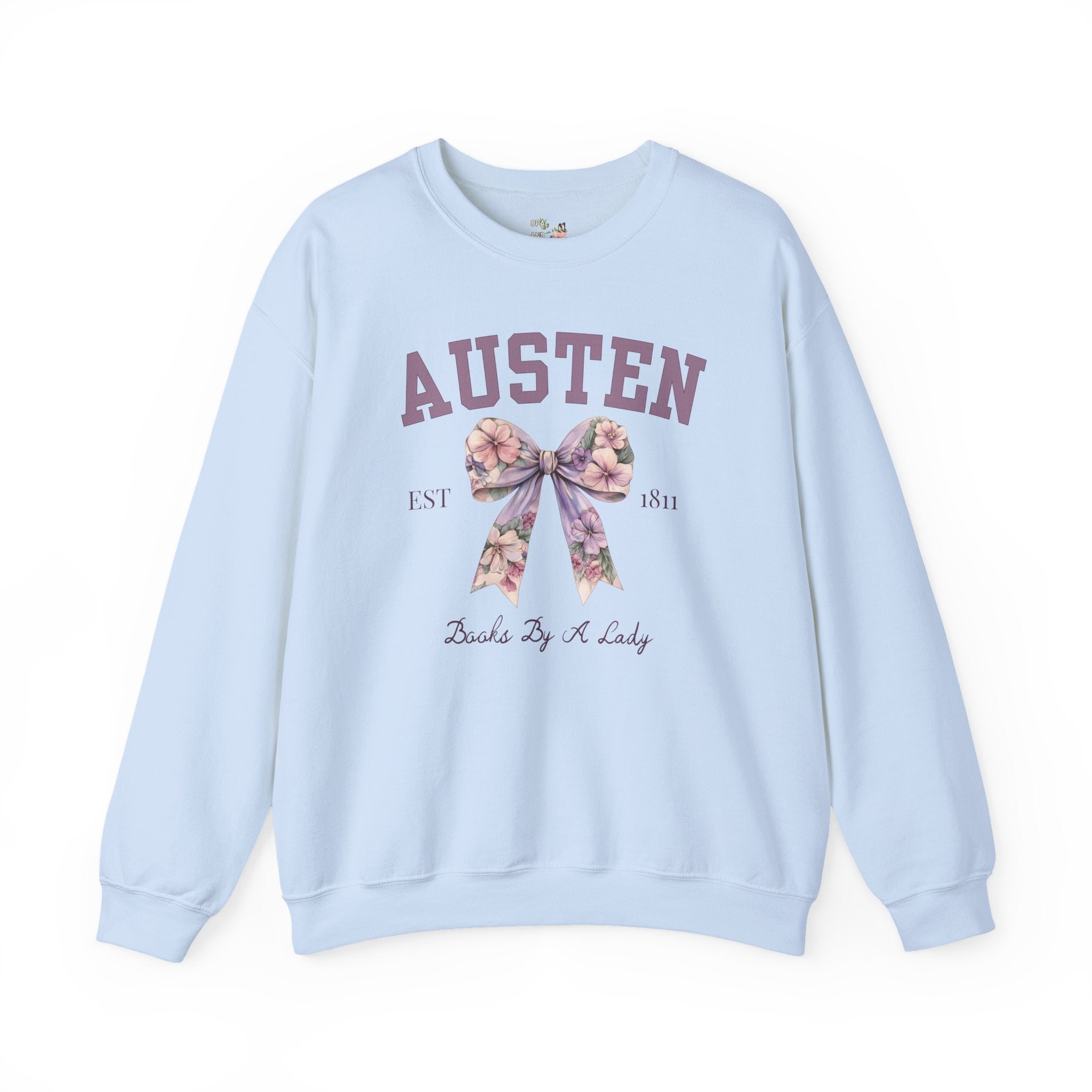 Jane Austen Sweatshirt with Cute Floral Bow: Books by a Lady, Cute Historical Romance Shirt for Bookworm, Classic Literature Romance Reader - Opal and June