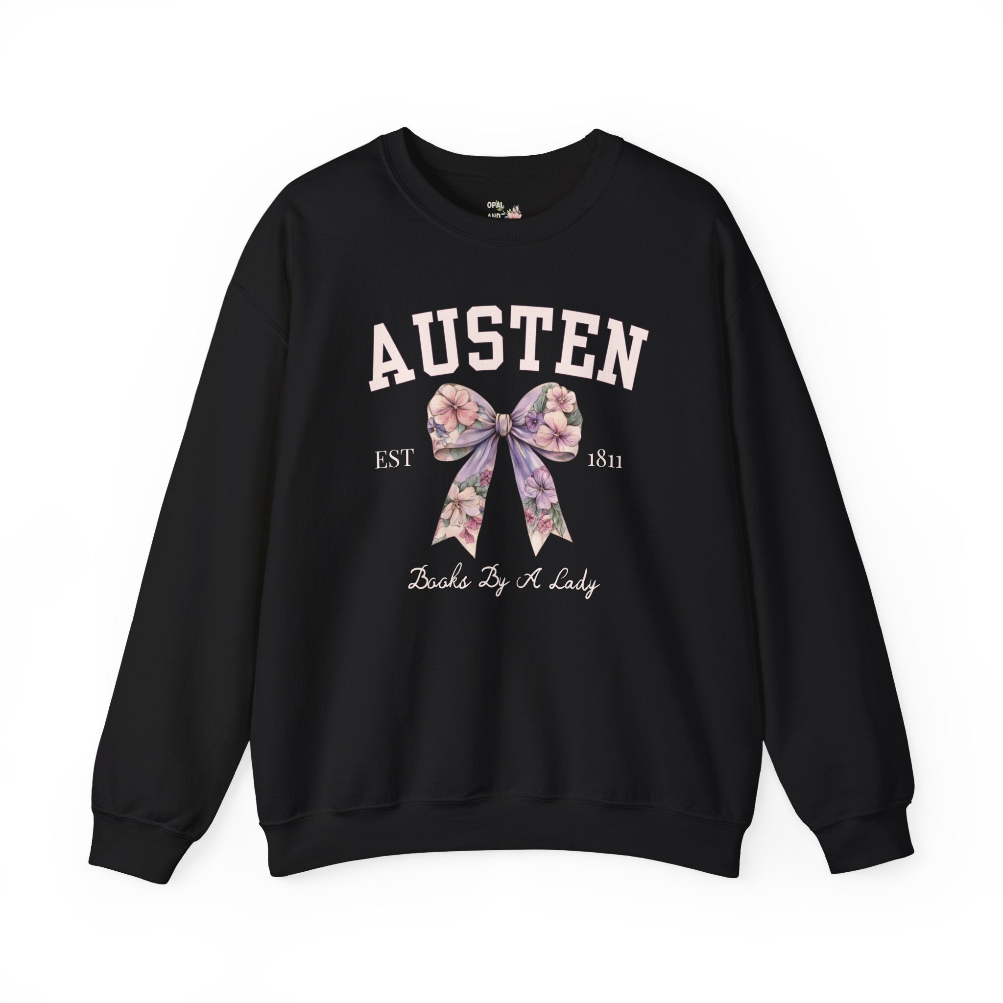 Jane Austen Sweatshirt with Cute Floral Bow: Books by a Lady, Cute Historical Romance Shirt for Bookworm, Classic Literature Romance Reader - Opal and June