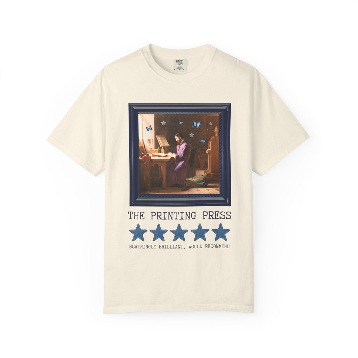 Johannes Gutenberg Art History Book Lover Tee Shirt | The Printing Press: Scathingly Brilliant Would Recommend, Cute Book Lover or Bookish T-Shirt with Butterflies - Opal and June