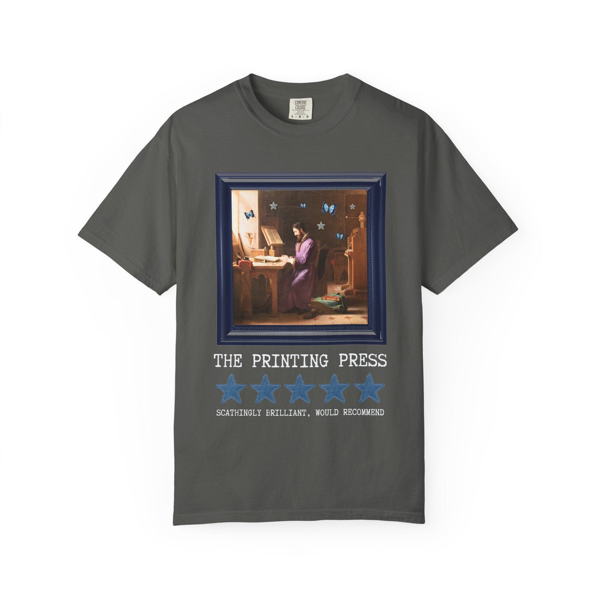 Johannes Gutenberg Art History Book Lover Tee Shirt | The Printing Press: Scathingly Brilliant Would Recommend, Cute Book Lover or Bookish T-Shirt with Butterflies - Opal and June