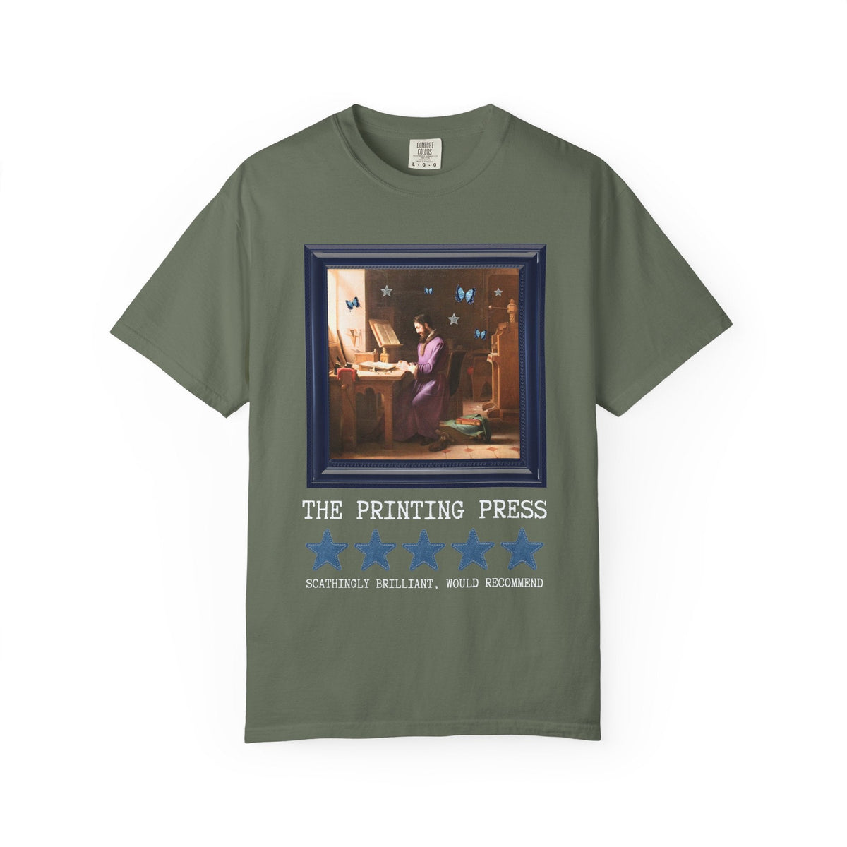 Johannes Gutenberg Art History Book Lover Tee Shirt | The Printing Press: Scathingly Brilliant Would Recommend, Cute Book Lover or Bookish T-Shirt with Butterflies - Opal and June