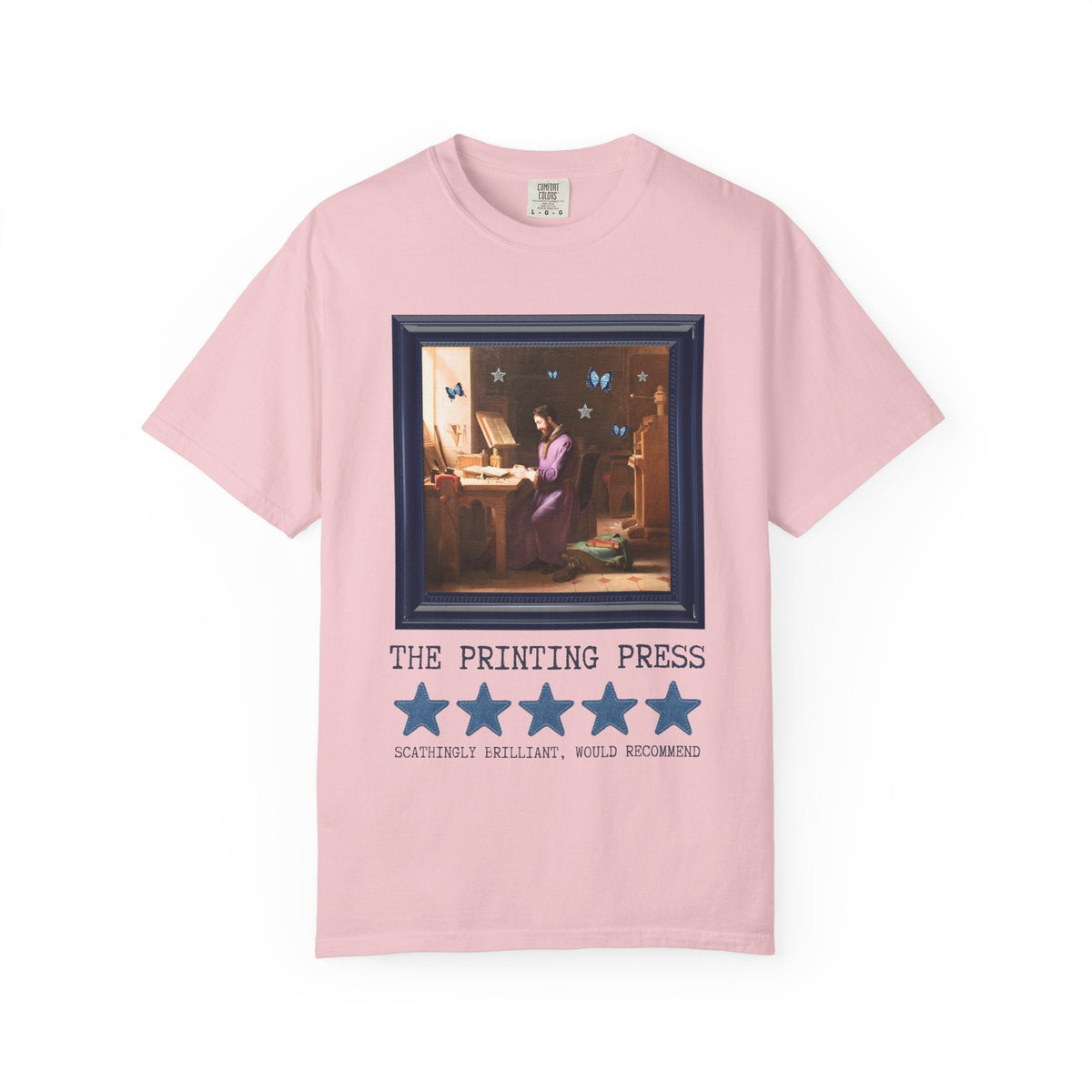 Johannes Gutenberg Art History Book Lover Tee Shirt | The Printing Press: Scathingly Brilliant Would Recommend, Cute Book Lover or Bookish T-Shirt with Butterflies - Opal and June