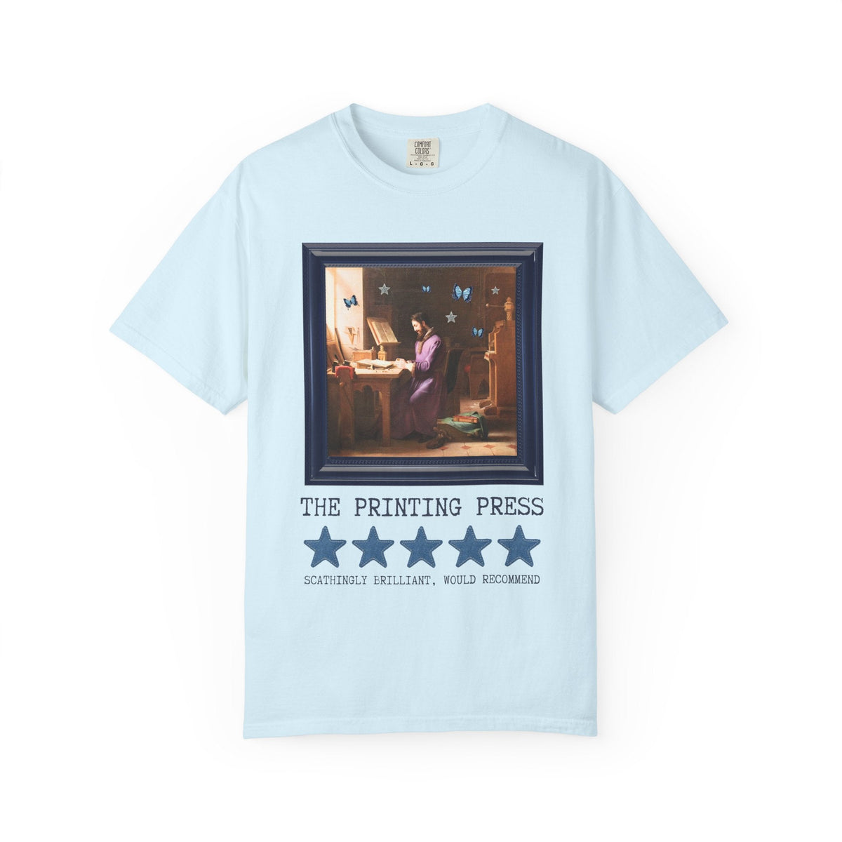 Johannes Gutenberg Art History Book Lover Tee Shirt | The Printing Press: Scathingly Brilliant Would Recommend, Cute Book Lover or Bookish T-Shirt with Butterflies - Opal and June