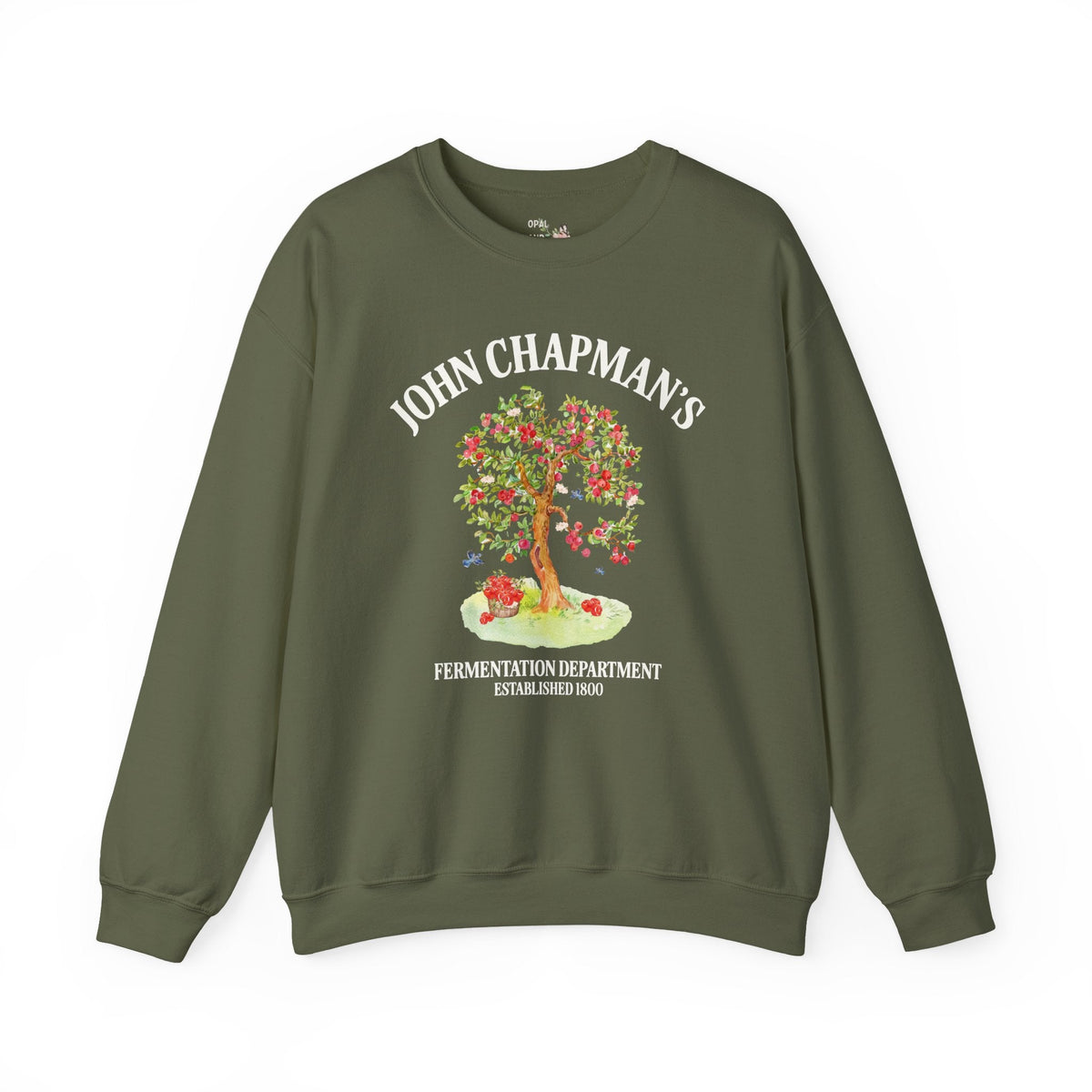 John Chapman's Fermentation Department Sweatshirt: Funny Drinking Johnny Appleseed American Folk Tale History Crewneck for History Buff - Opal and June