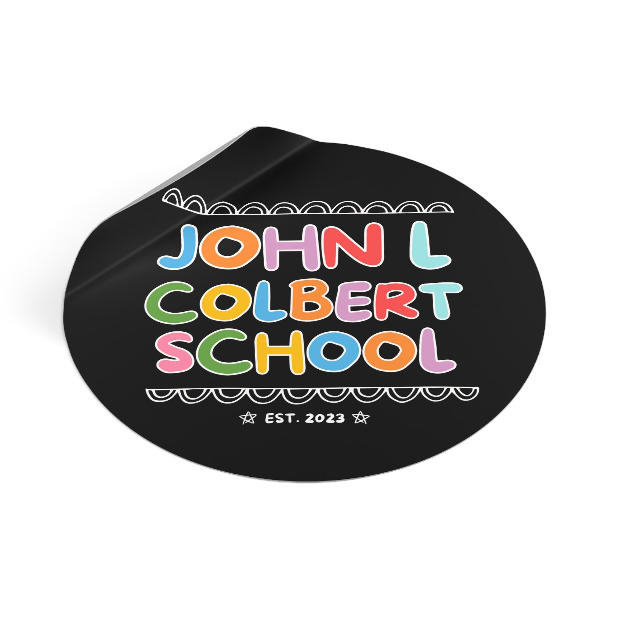 John L Colbert School Sticker: Rainbow Letters | FPS + Opal and June Sticker, Fayetteville Public Schools - Opal and June