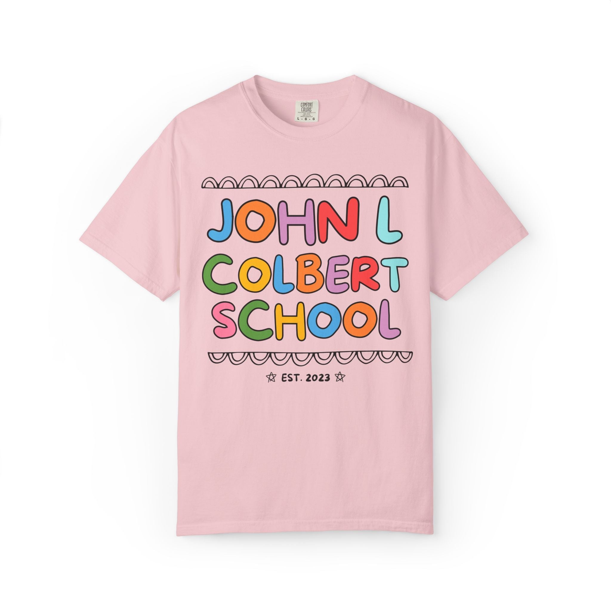 John L Colbert School Tee Shirt: Rainbow Letters | FPS + Opal and June Tee Shirt, Fayetteville Public Schools - Opal and June