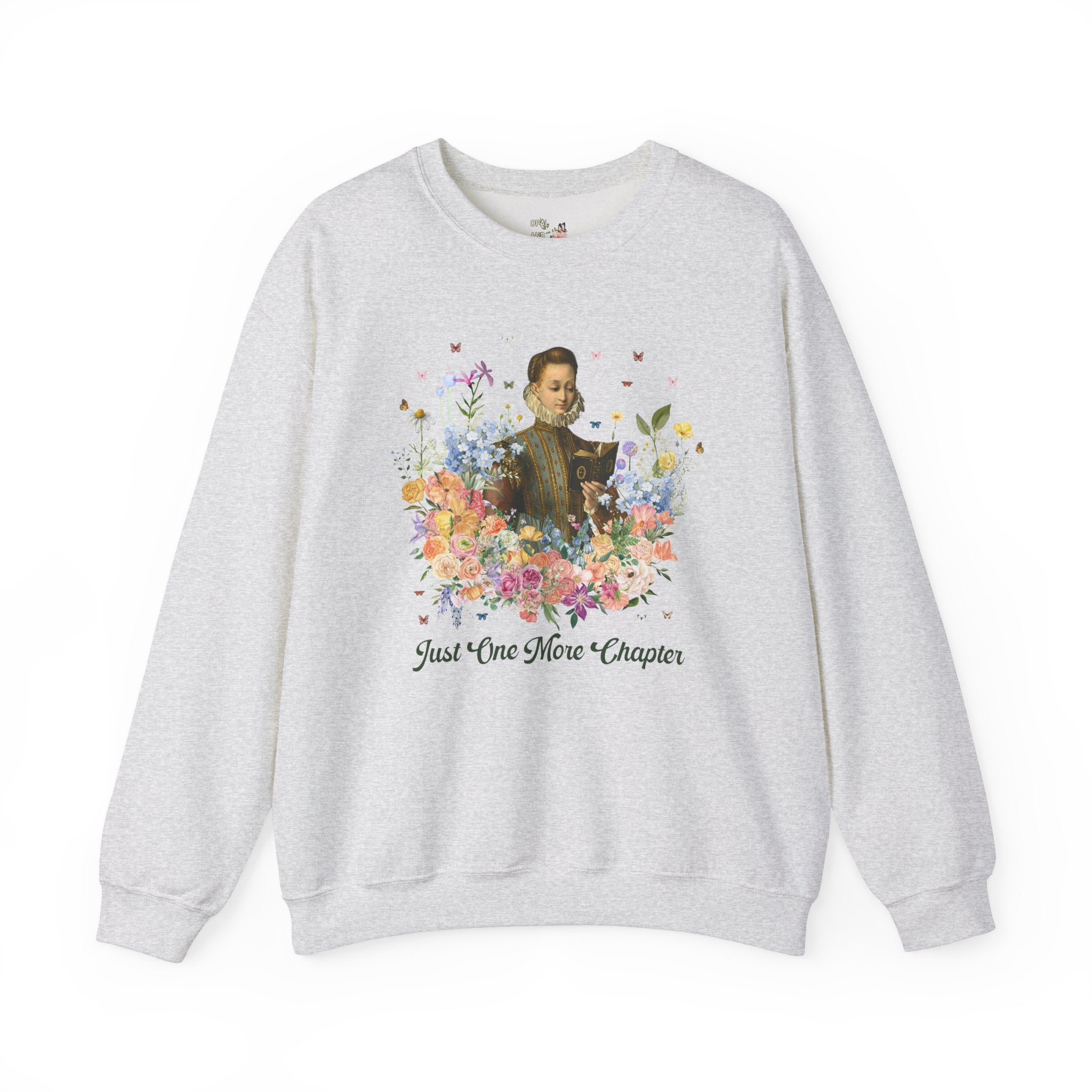 Just One More Chapter: Medieval Book Lover Sweatshirt with Butterflies, Floral Goblincore Reading Shirt for Librarian, Romance Reader Gift - Opal and June