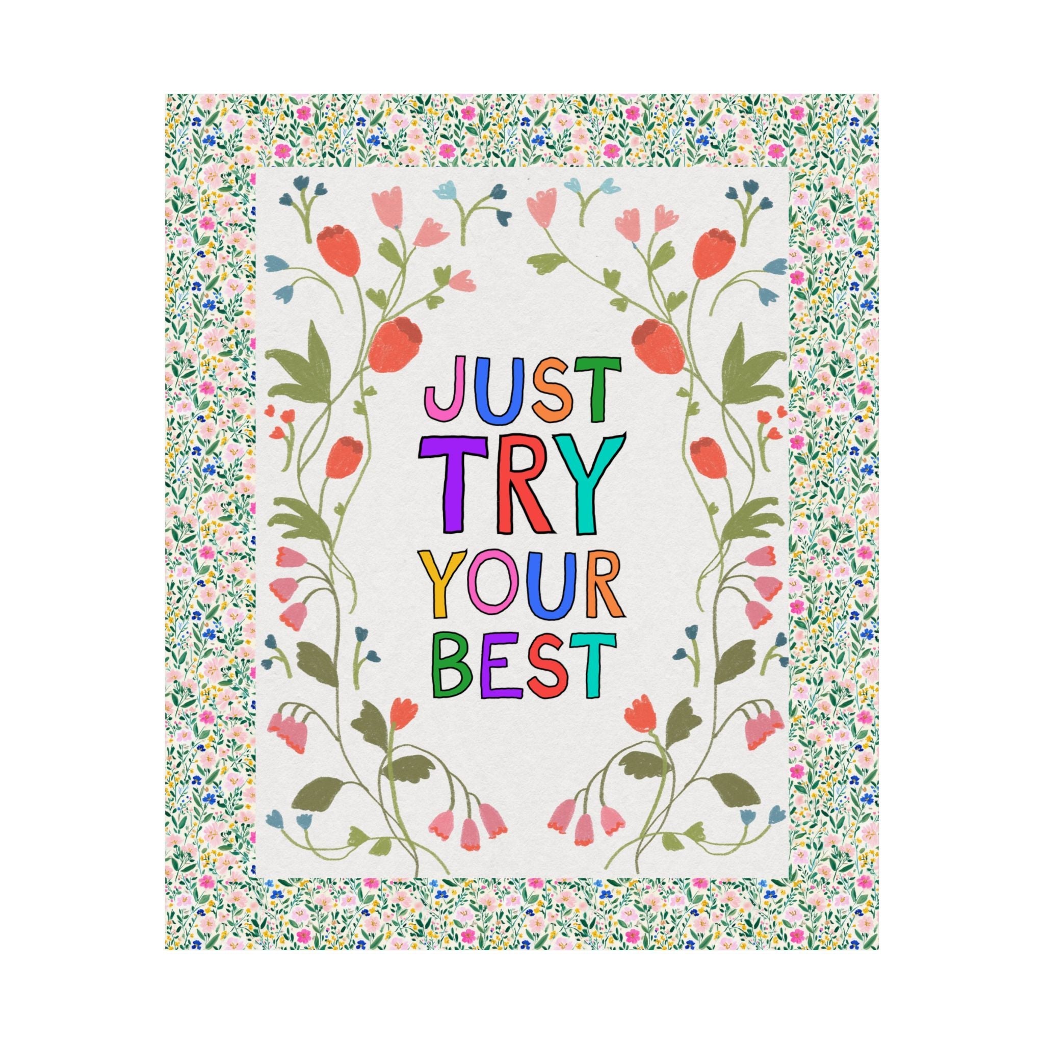 Just Try Your Best Testing Day Poster Print for Elementary Teacher Team, Kitschy Nostalgic Positive Affirmation Print for School Office Staff - Opal and June