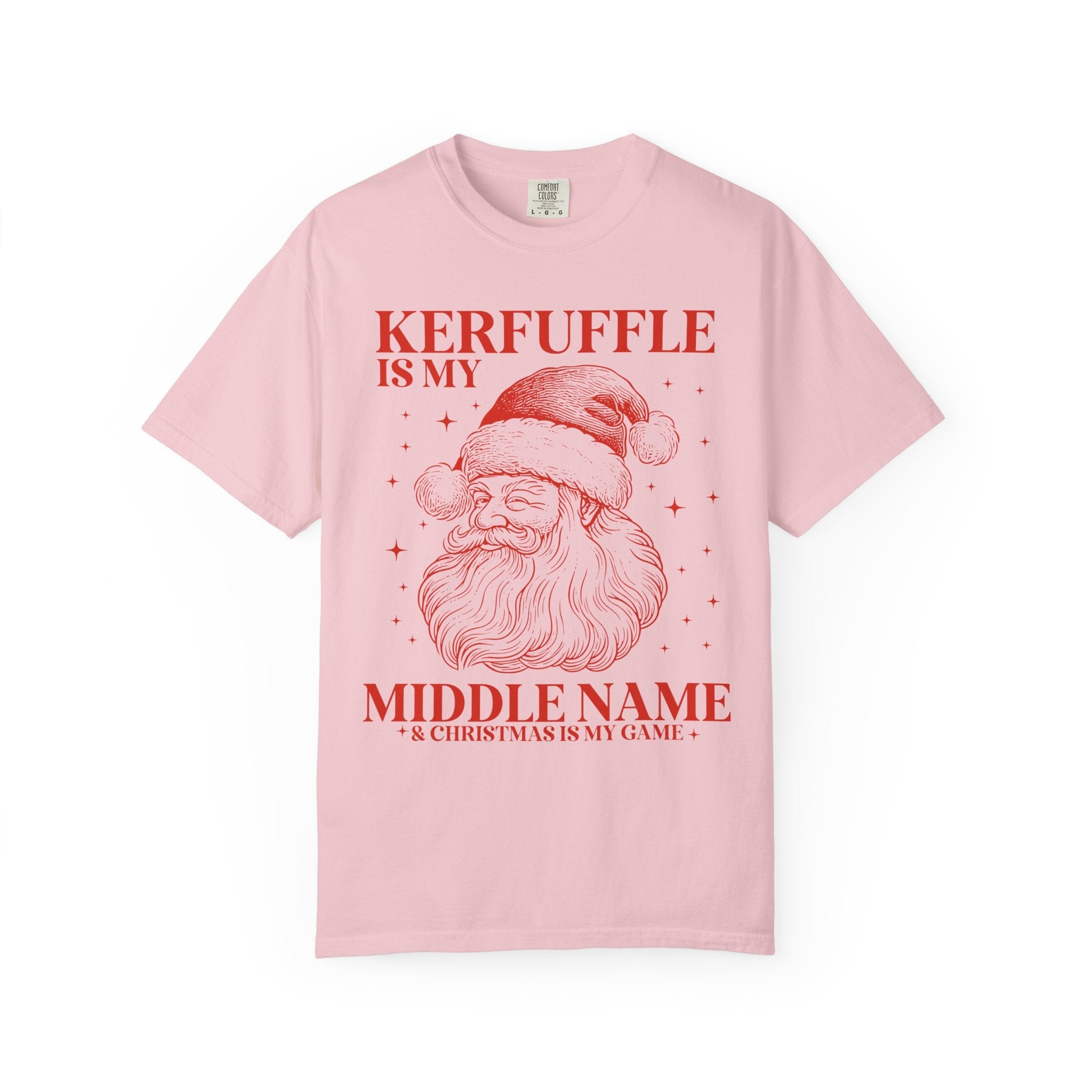 Kerfuffle is My Middle Name Silly Christmas Lover Tee Shirt with Vintage Aesthetic Santa and Stars: Cute Funny Saying Xmas Tee with Stars - Opal and June