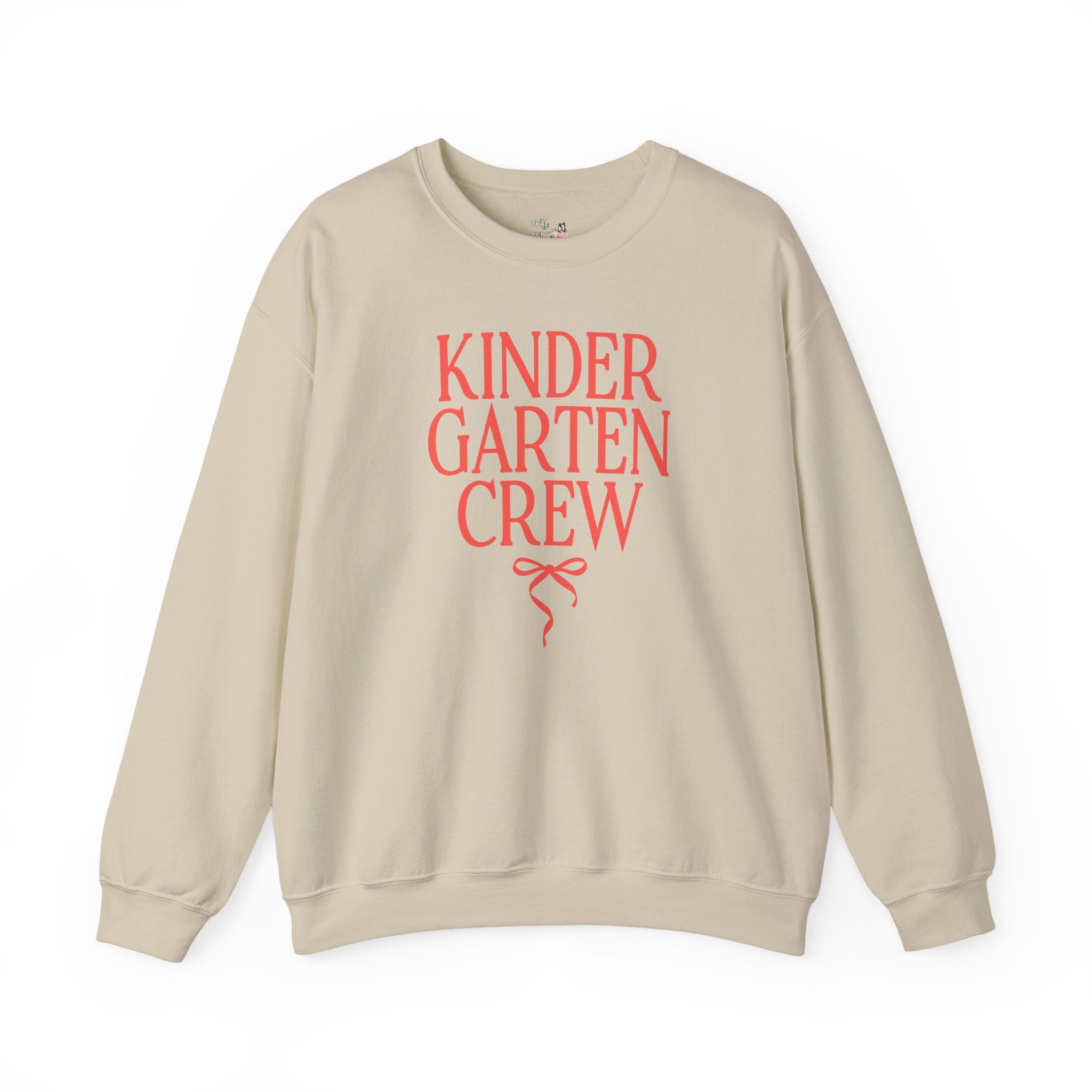 Kindergarten Crew Matching Teacher Sweatshirt with Messy Coquette Bow, Colorful Kindergarten Teacher Shirt, Back to School, Meet the Teacher - Opal and June