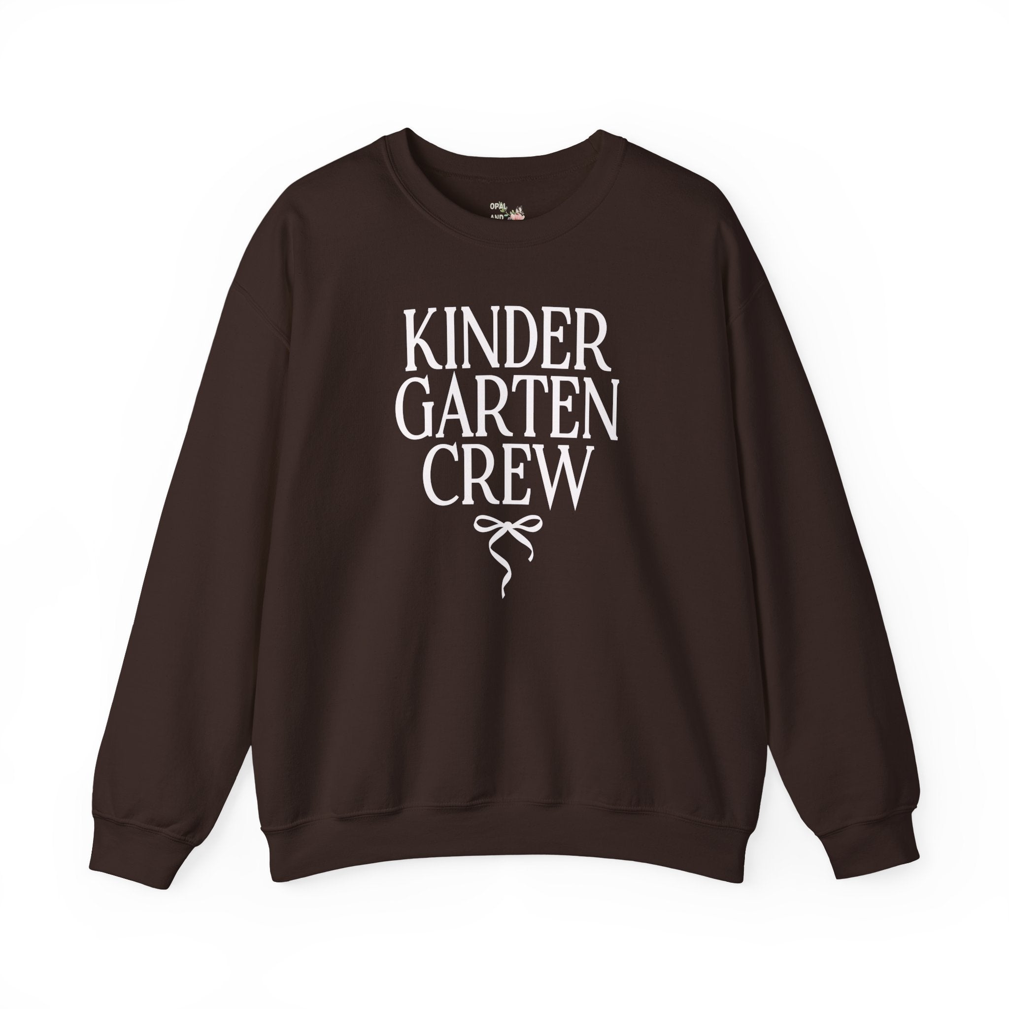 Kindergarten Crew Matching Teacher Sweatshirt with Messy Coquette Bow, Colorful Kindergarten Teacher Shirt, Back to School, Meet the Teacher - Opal and June