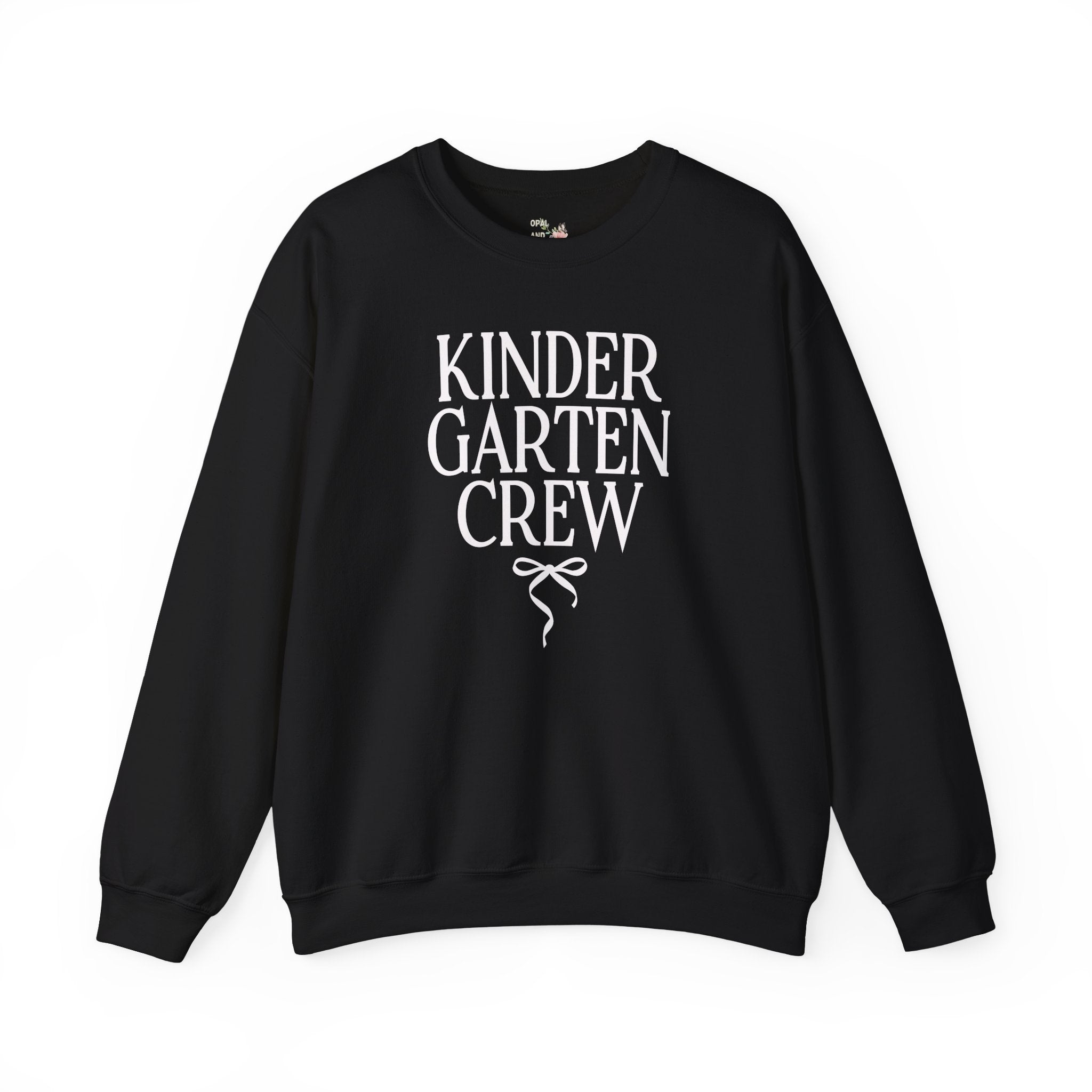 Kindergarten Crew Matching Teacher Sweatshirt with Messy Coquette Bow, Colorful Kindergarten Teacher Shirt, Back to School, Meet the Teacher - Opal and June