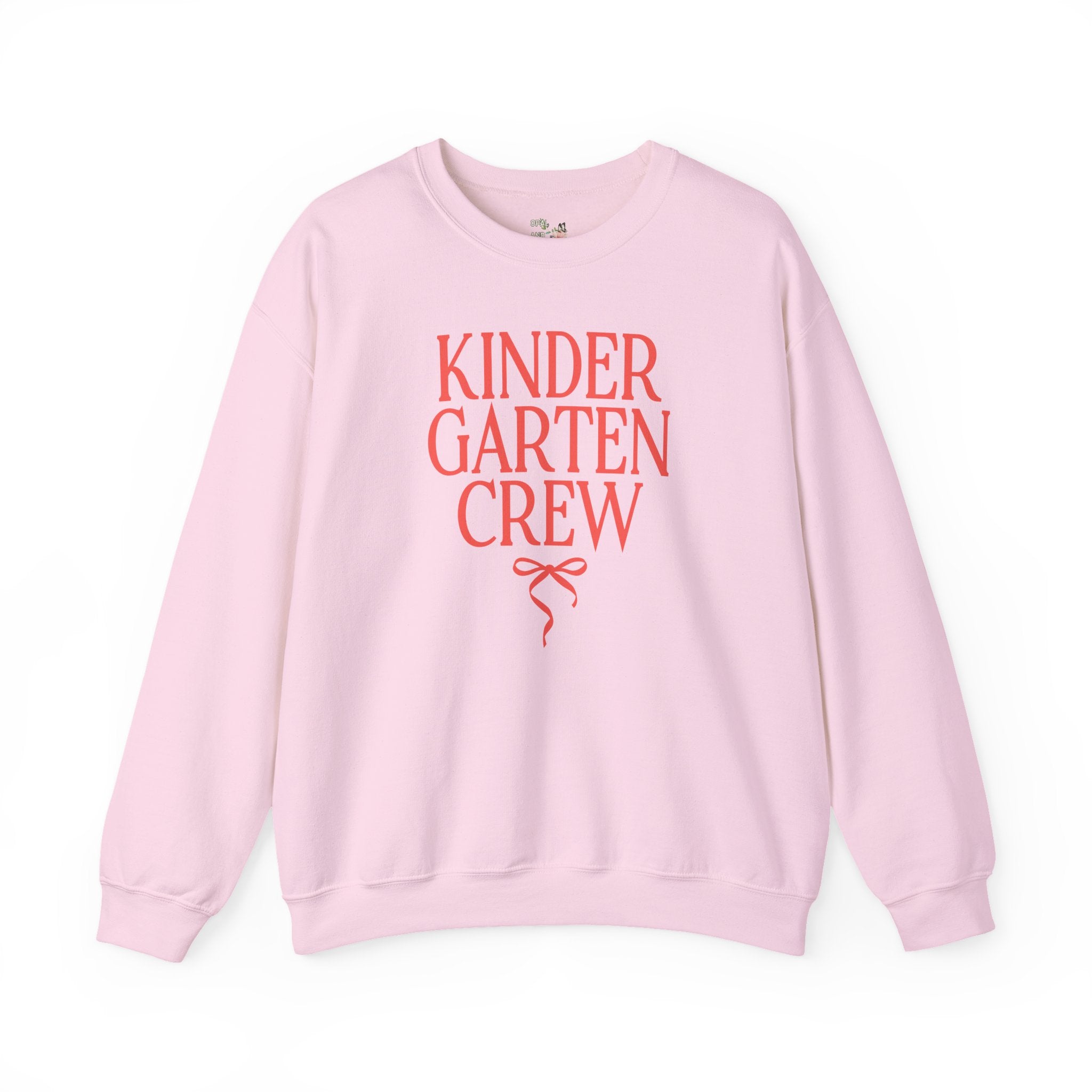 Kindergarten Crew Matching Teacher Sweatshirt with Messy Coquette Bow, Colorful Kindergarten Teacher Shirt, Back to School, Meet the Teacher - Opal and June