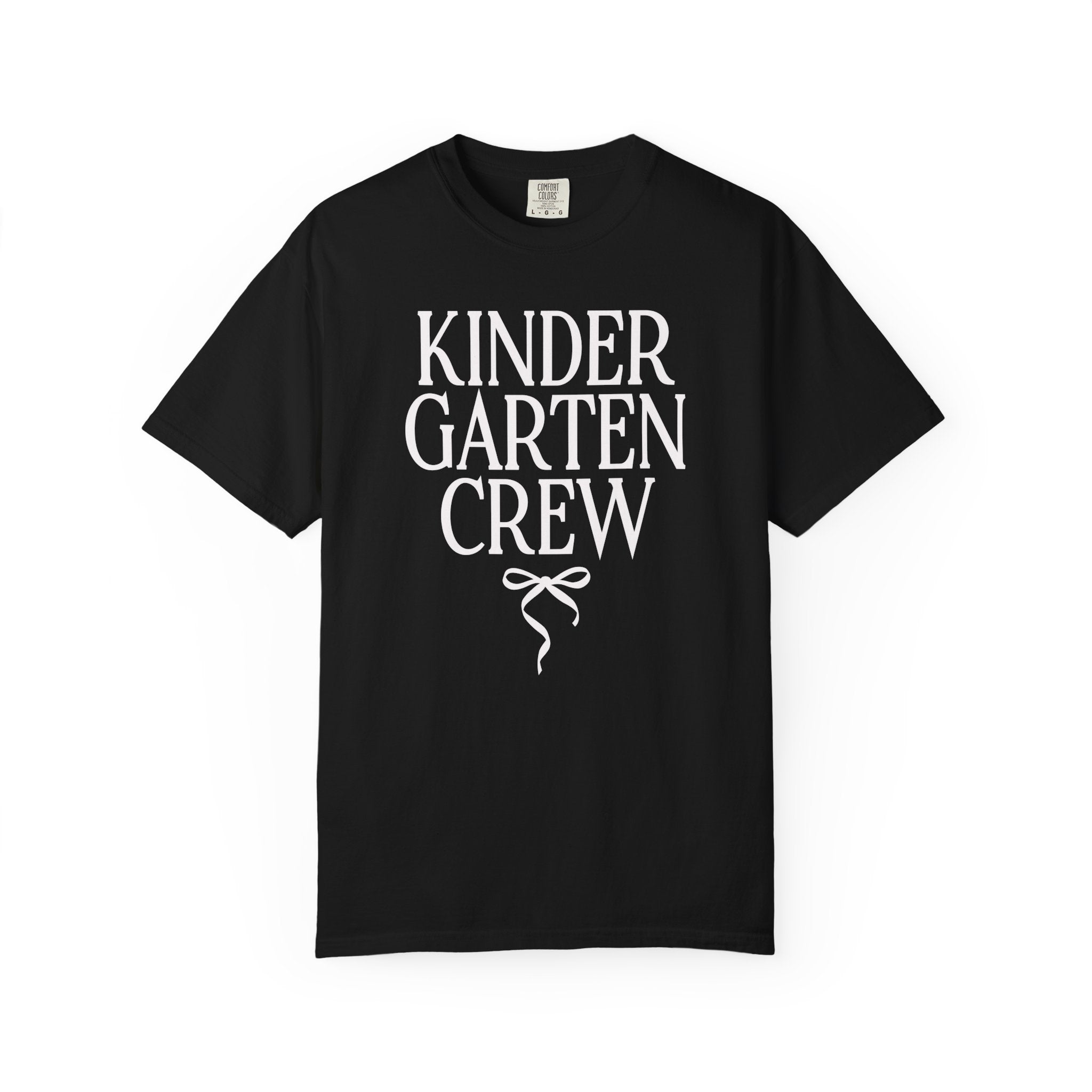 Kindergarten Crew Matching Teacher Tee Shirt with Messy Coquette Bow, Colorful Kindergarten Teacher Tee for Back to School, Meet the Teacher - Opal and June