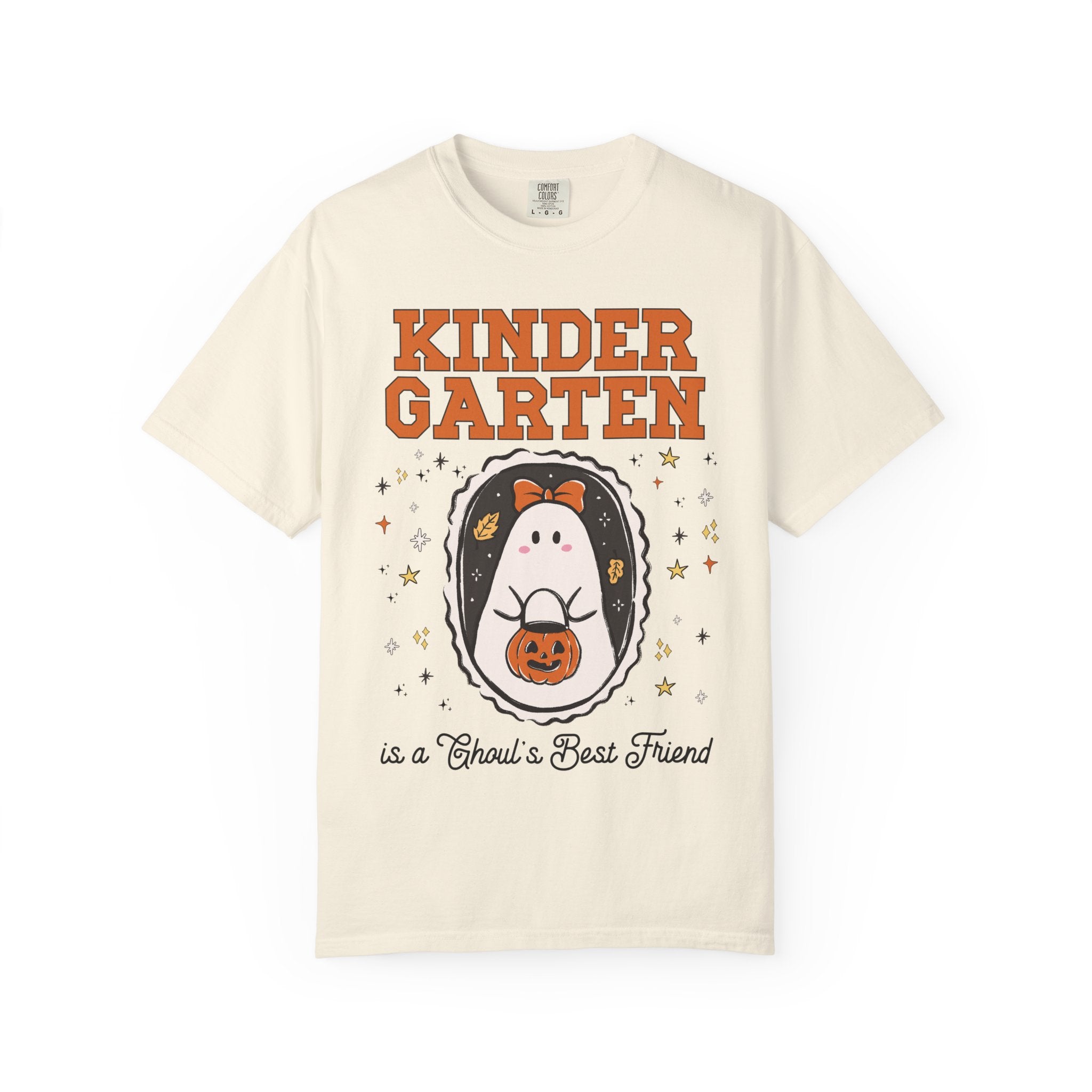 Kindergarten Halloween Teacher Tee Shirt with Stars, Cute Ghost Lover Tee for Fall, Matching Kindergarten Crew Halloween Tee, 90s Throwback - Opal and June