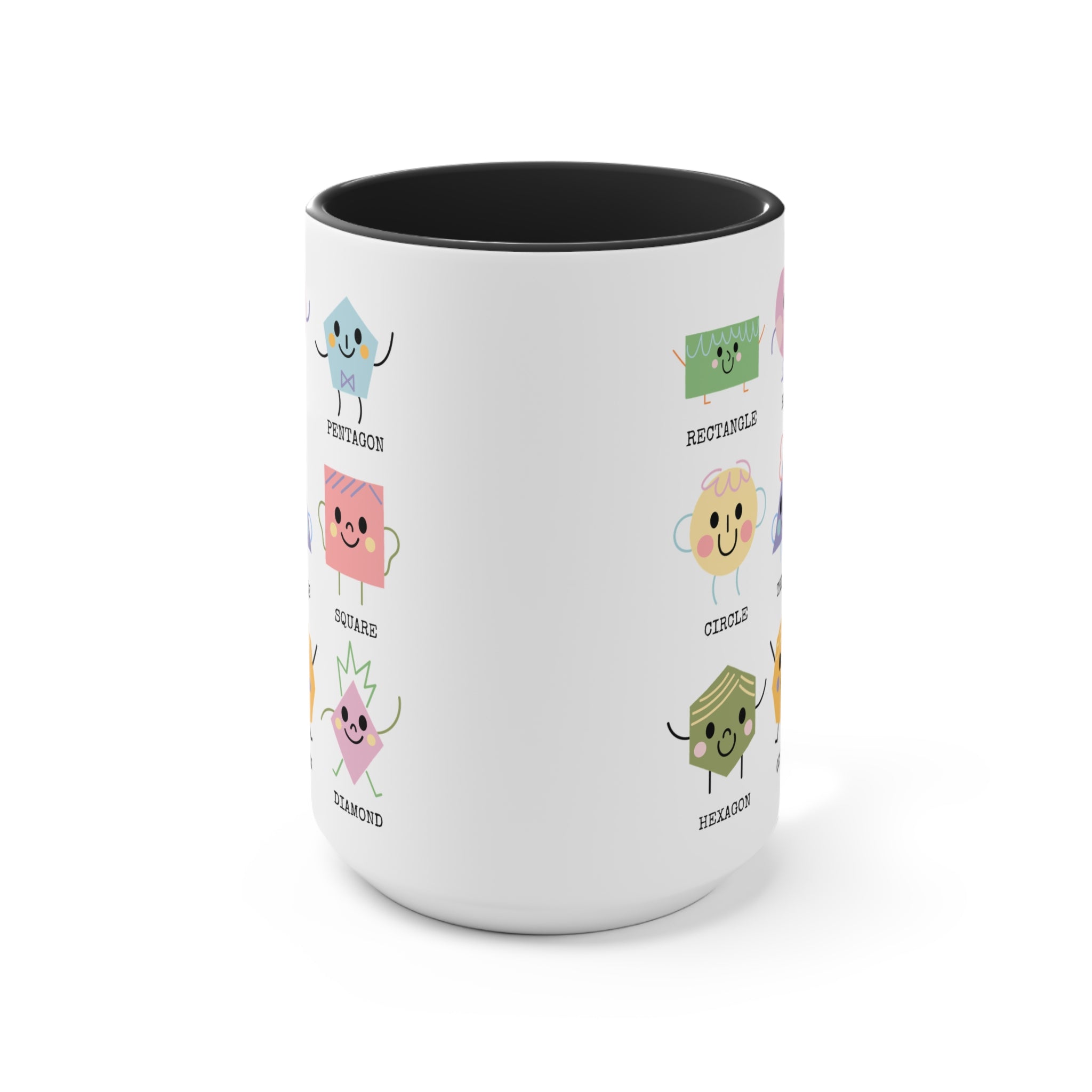 Kindergarten Teacher Coffee Mug for Learning Shapes, Cute Preschool Assistant Student Teacher Gift, Adorable Y2K Geometric Shape 15 Oz Mug - Opal and June