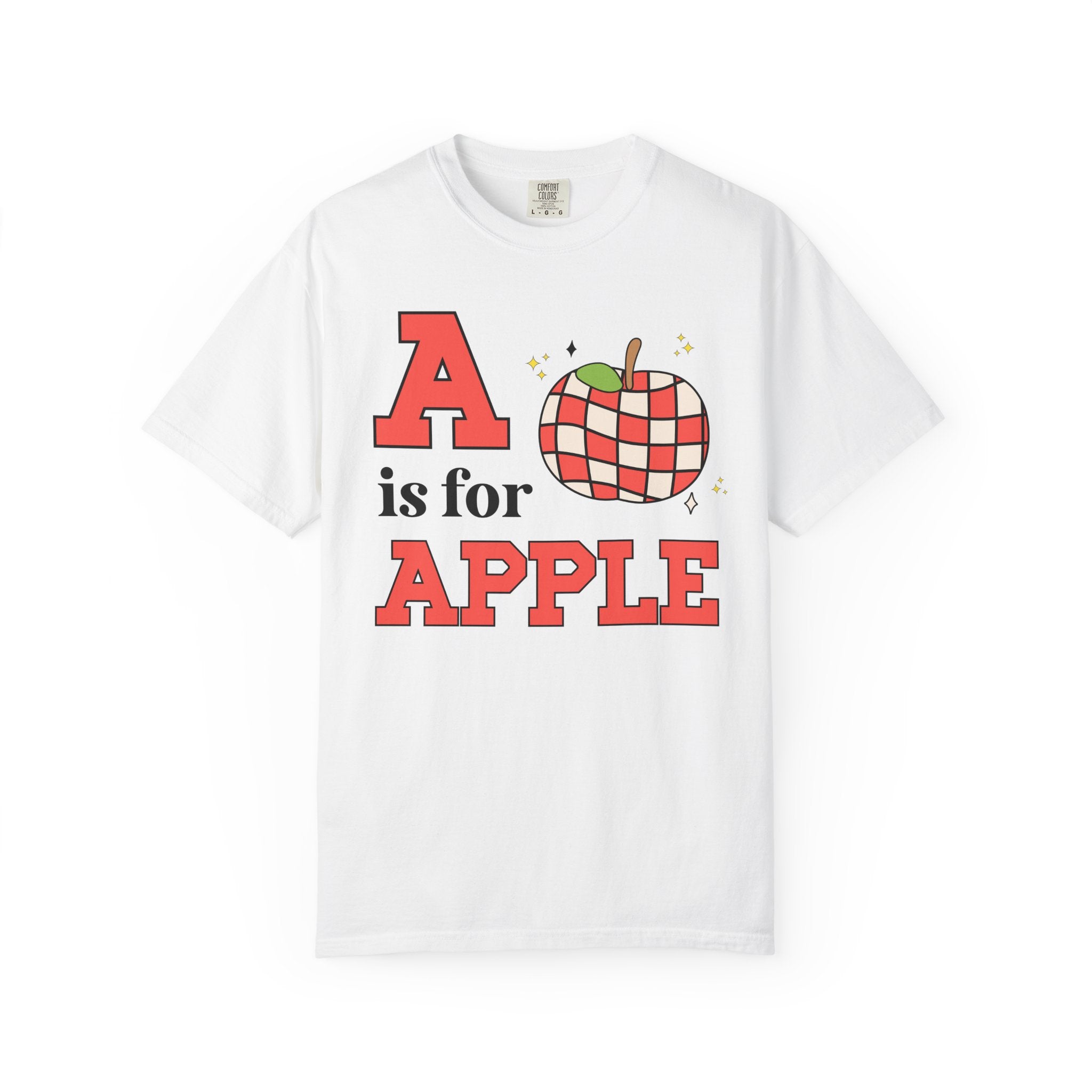Kindergarten Teacher or Preschool Teacher T-Shirt for Back to School, Learning the Alphabet A is for Apple, Matching Teacher Team Shirt - Opal and June