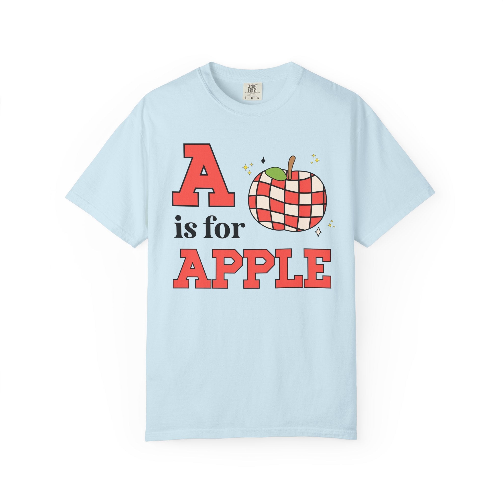 Kindergarten Teacher or Preschool Teacher T-Shirt for Back to School, Learning the Alphabet A is for Apple, Matching Teacher Team Shirt - Opal and June