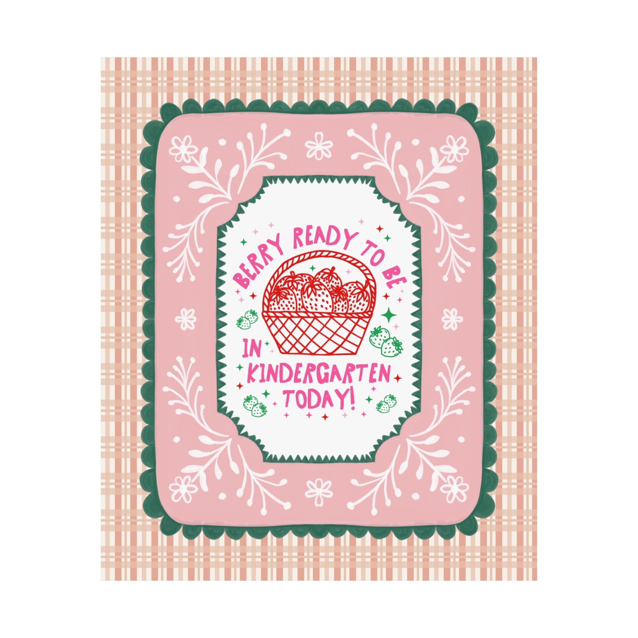 Kindergarten Teacher Strawberry Basket Poster Print, Back to School: Berry Ready, Colorful 90s Aesthetic Matching Teacher Wall Decor, New School Year - Opal and June