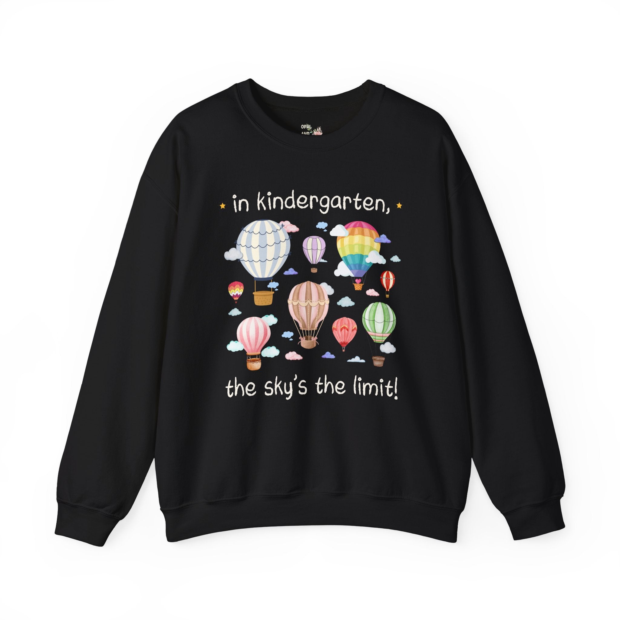 Kindergarten Teacher Sweatshirt, Cute Retro Hot Air Balloons, Uplifting Colorful Maximalist Back to School Shirt, Matching Teacher Crewneck - Opal and June