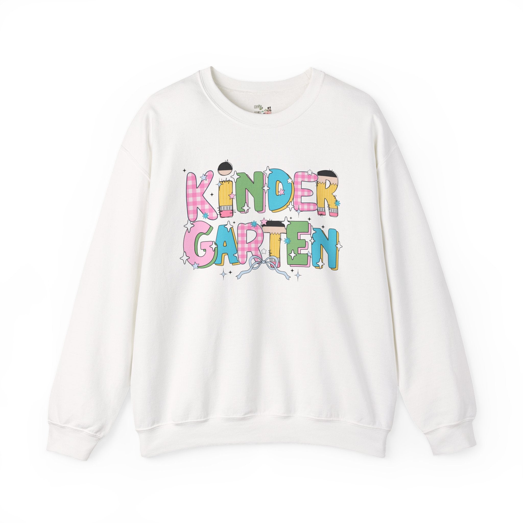 Kindergarten Teacher Sweatshirt with Bow and Adorable Early 2000s Style Doodles, Teacher Team Shirt, Back to School, First Day of School - Opal and June