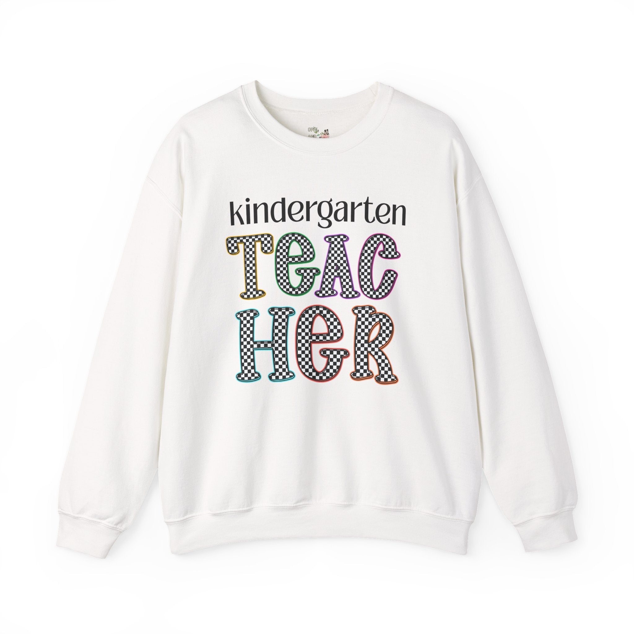 Kindergarten Teacher Team Sweatshirt for Back to School, Cute First Day of School Teacher Shirt with Retro Groovy Vibe, Matching Teacher Tee - Opal and June