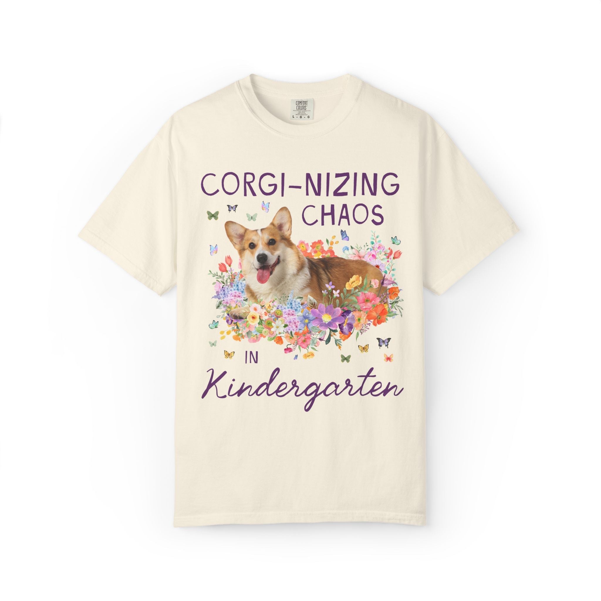Kindergarten Teacher Tee Shirt: Corgi-Nizing Chaos Floral Tee for Animal Lover, Cute Welsh Corgi Dog Matching Teacher Tee, Back to School - Opal and June