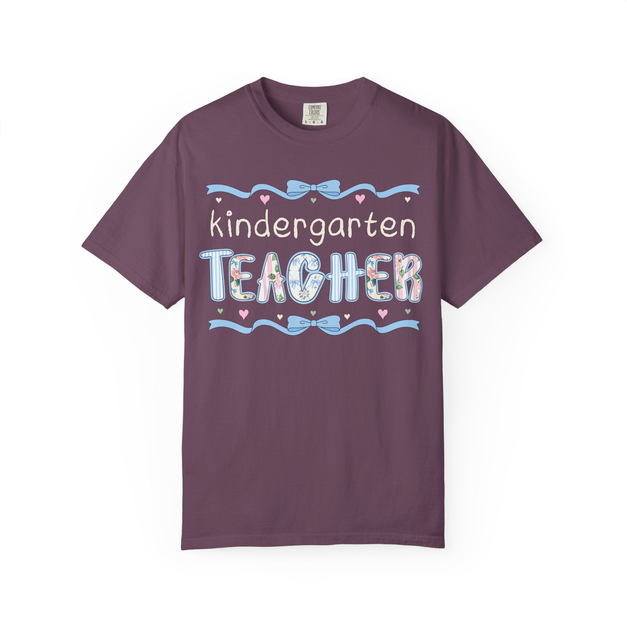 Kindergarten Teacher Tee Shirt for Back to School, Cute First Day of School Teacher T-Shirt with Bow, Boho 90s Aesthetic Teacher Team Tee - Opal and June