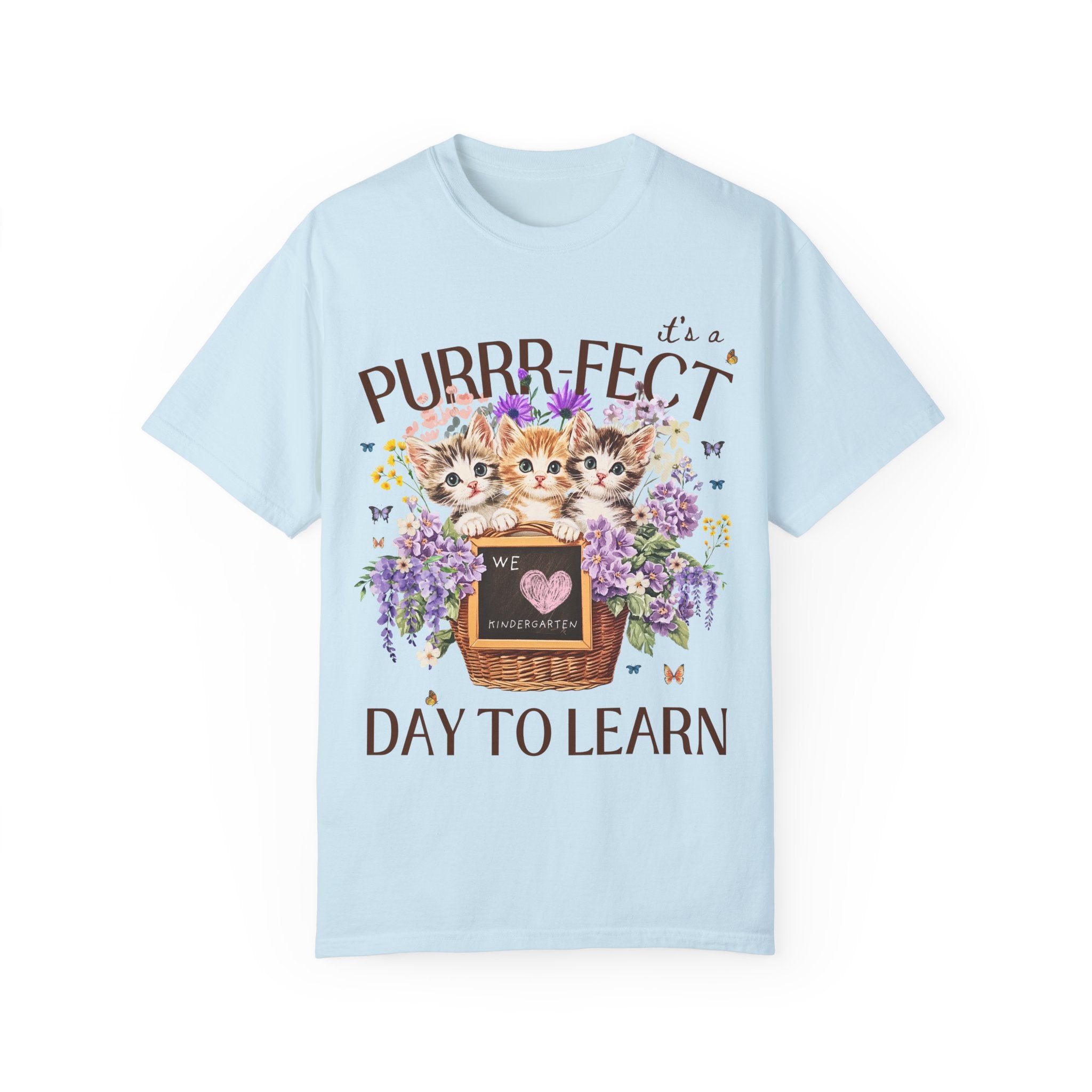 Kindergarten Teacher Tee Shirt for Kindergarten Crew Who Loves Cats: Purrr - fect Day to Learn, 90s Throwback Colorful Maximalist Animal Tee - Opal and June