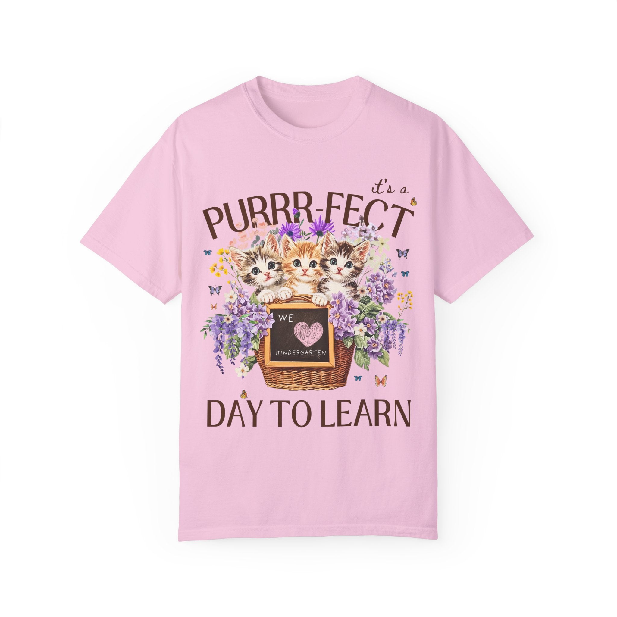 Kindergarten Teacher Tee Shirt for Kindergarten Crew Who Loves Cats: Purrr - fect Day to Learn, 90s Throwback Colorful Maximalist Animal Tee - Opal and June