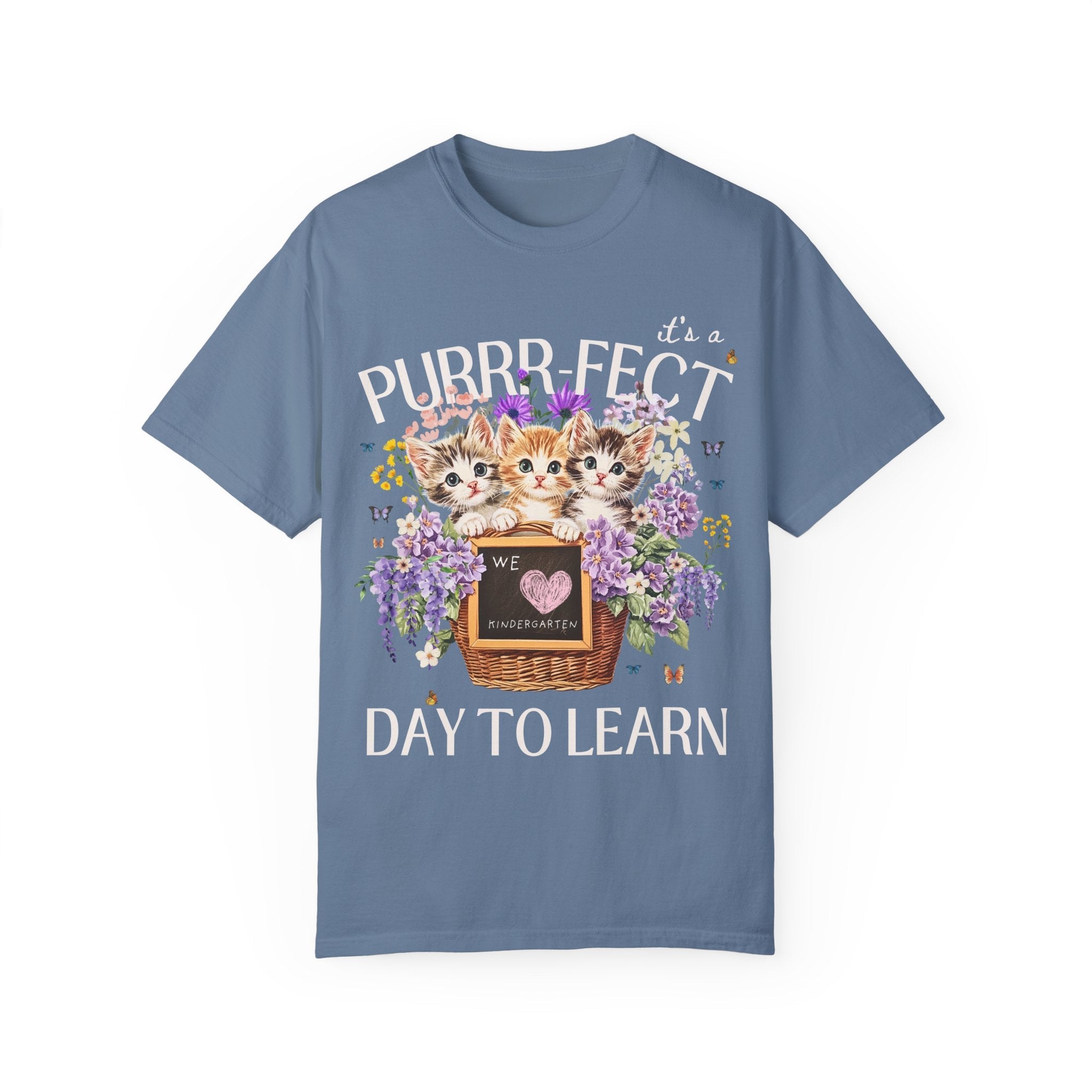 Kindergarten Teacher Tee Shirt for Kindergarten Crew Who Loves Cats: Purrr - fect Day to Learn, 90s Throwback Colorful Maximalist Animal Tee - Opal and June