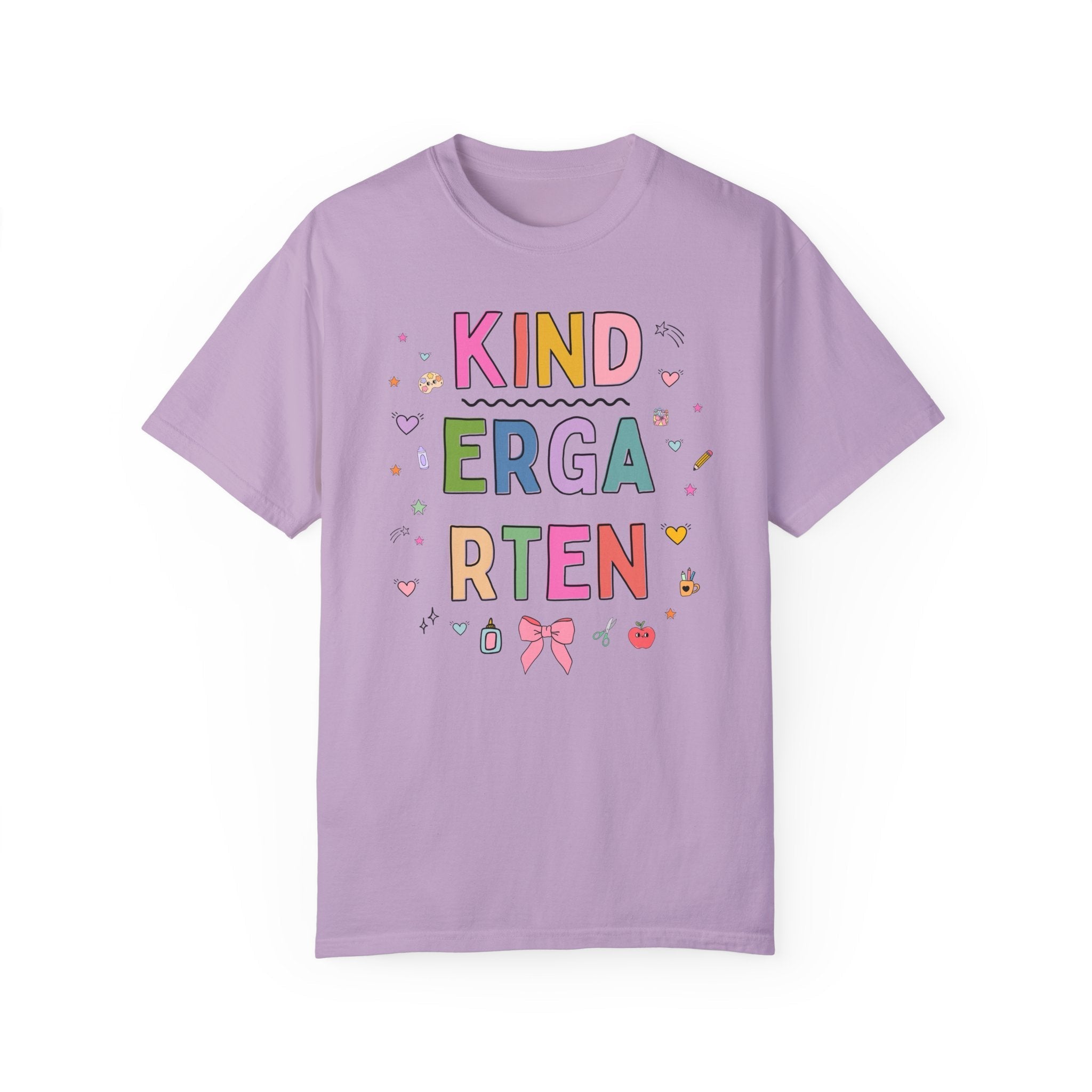 Kindergarten Teacher Tee Shirt with Cute 90s Aesthetic Doodles, Colorful Matching Teacher T-Shirt for Kindergarten Crew, New Teacher Present - Opal and June