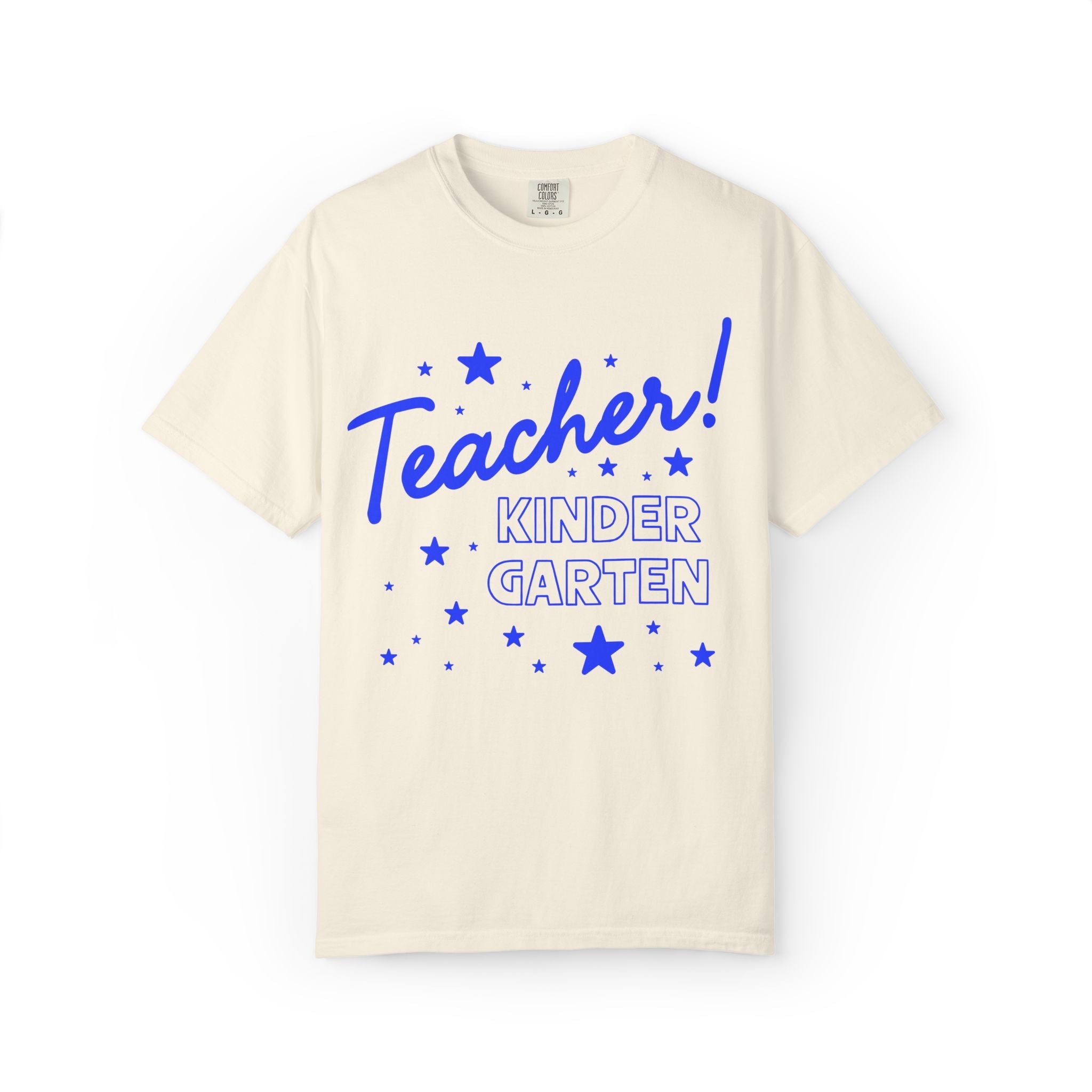 Kindergarten Teacher Tee Shirt with Stars: Cute Matching Teacher T-Shirt for Back to School or Meet the Teacher Night, Kindergarten Crew - Opal and June