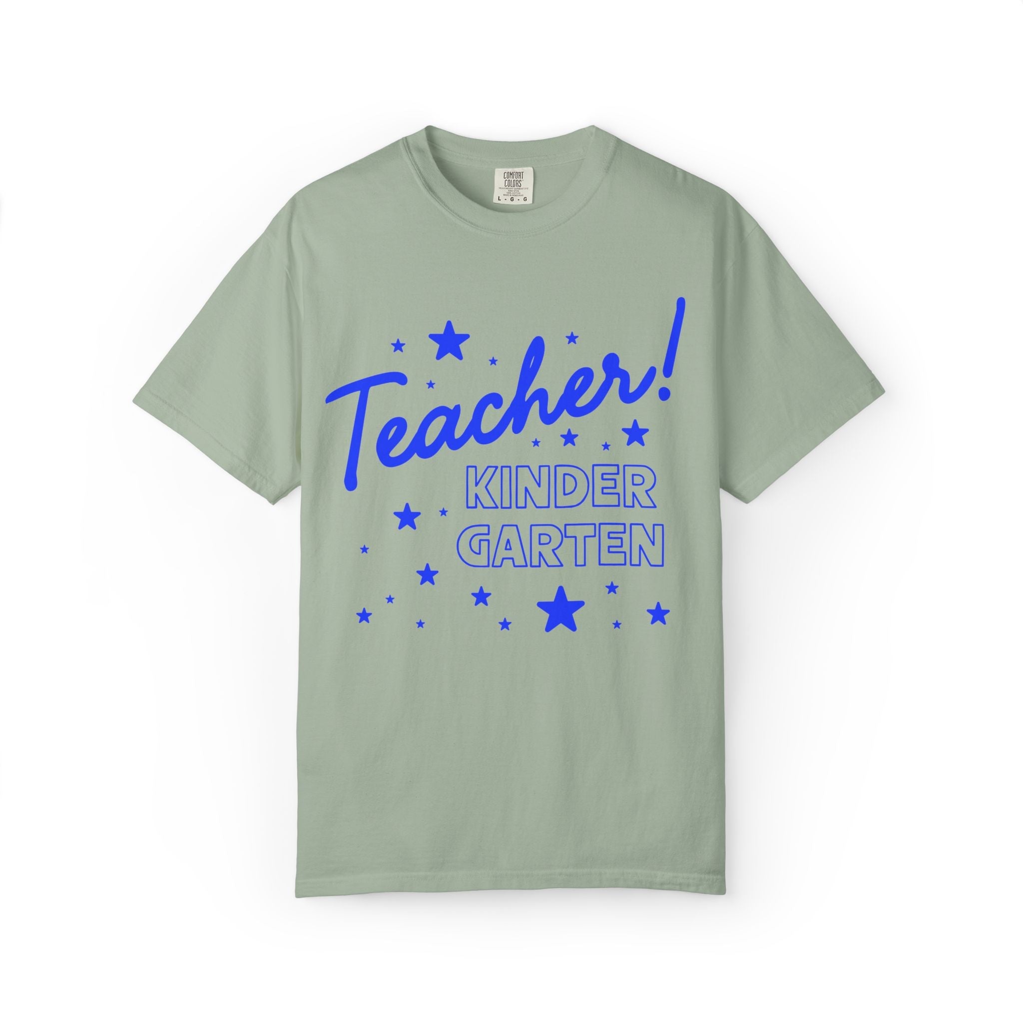 Kindergarten Teacher Tee Shirt with Stars: Cute Matching Teacher T-Shirt for Back to School or Meet the Teacher Night, Kindergarten Crew - Opal and June