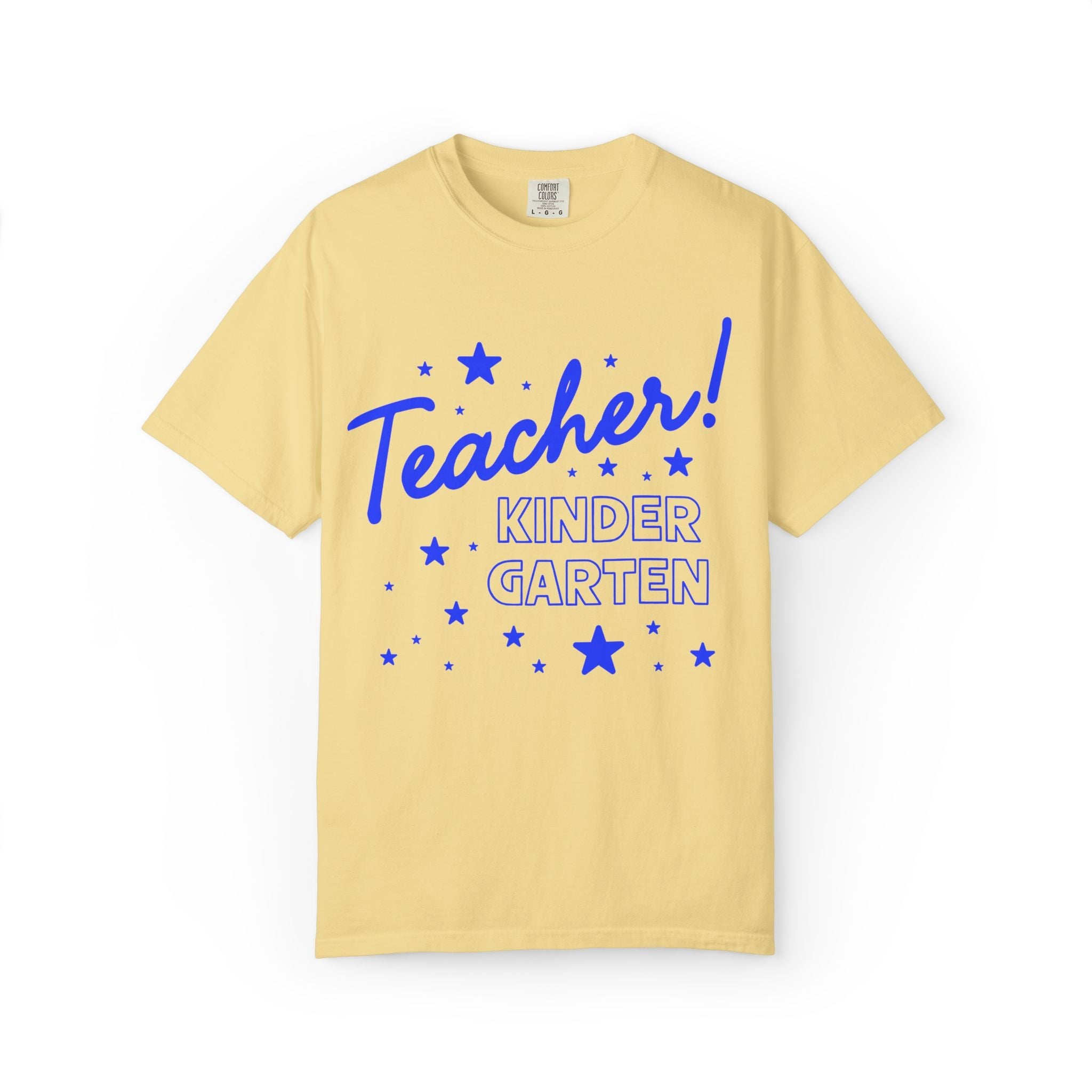 Kindergarten Teacher Tee Shirt with Stars: Cute Matching Teacher T-Shirt for Back to School or Meet the Teacher Night, Kindergarten Crew - Opal and June