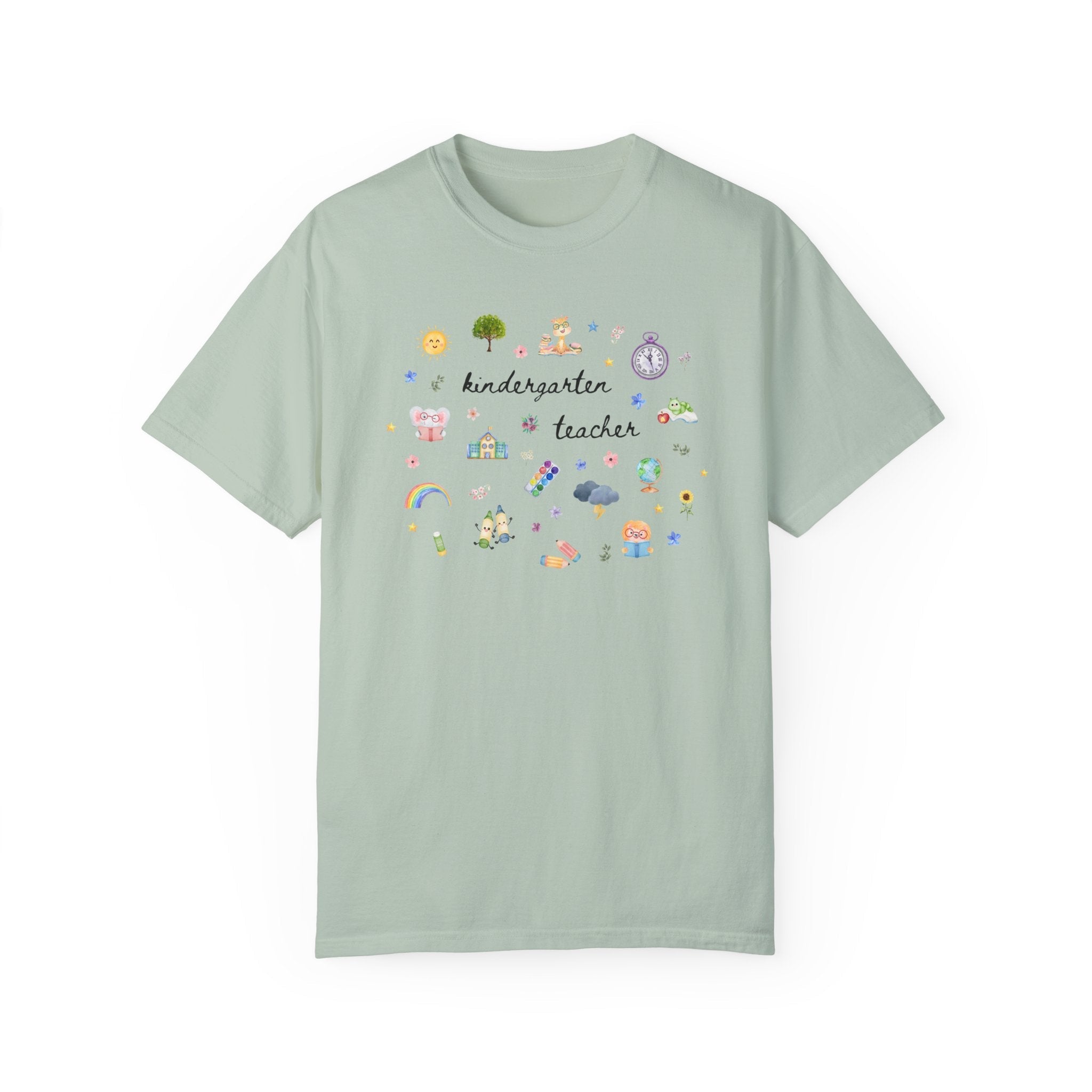 Kindergarten Teacher Tee Shirt with Watercolor Flowers, Cute Book Lover Kindergarten Assistant T-Shirt, Elementary Education Graduation Gift - Opal and June