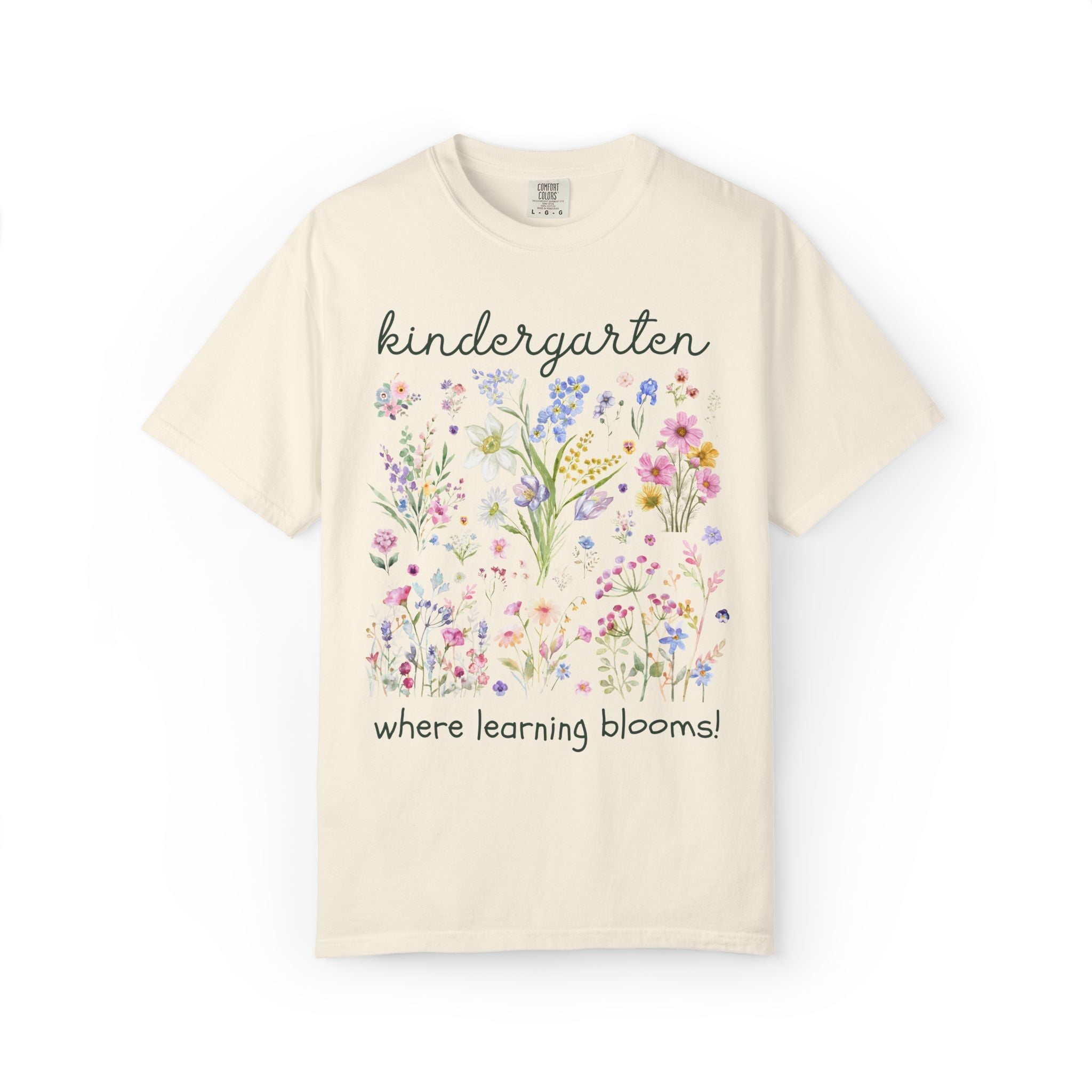 Kindergarten Teacher Vintage Botanical Tee Shirt: Where Learning Blooms! | Boho Cottagecore Matching Fairycore T-Shirt with Pressed Flowers, Soft Girl Style - Opal and June