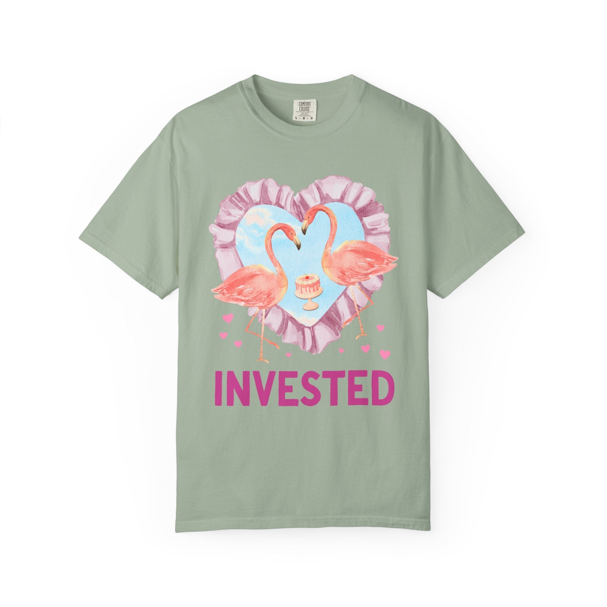 Kitschy Wedding Bachelorette Party Tee Shirt, Ruffle Heart and Flamingoes: Silly 90s Aesthetic Animal Lover Tee, Bridal Party, Bridesmaids - Opal and June