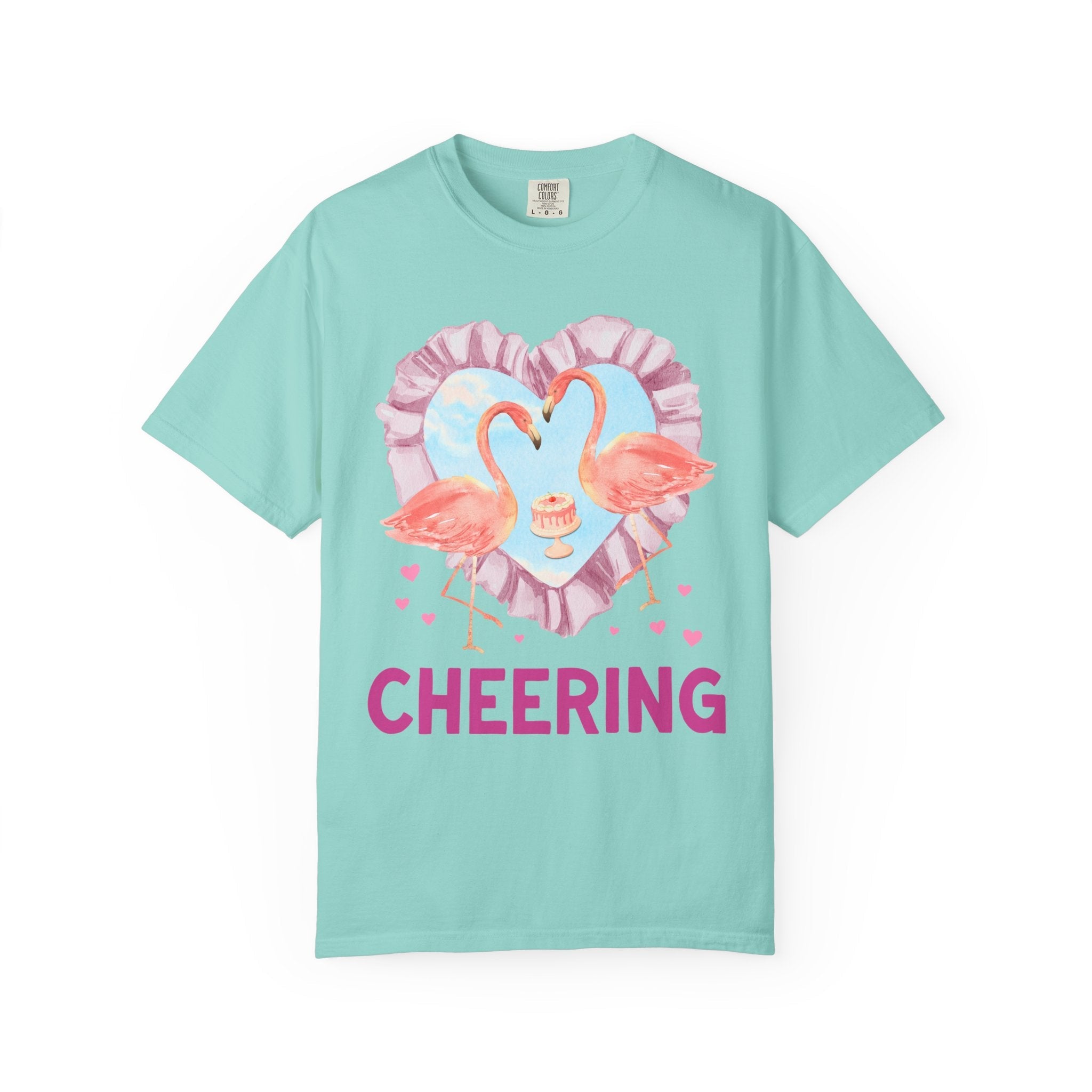 Kitschy Wedding Bachelorette Party Tee Shirt, Ruffle Heart and Flamingoes: Silly 90s Aesthetic Animal Lover Tee, Bridal Party, Bridesmaids - Opal and June